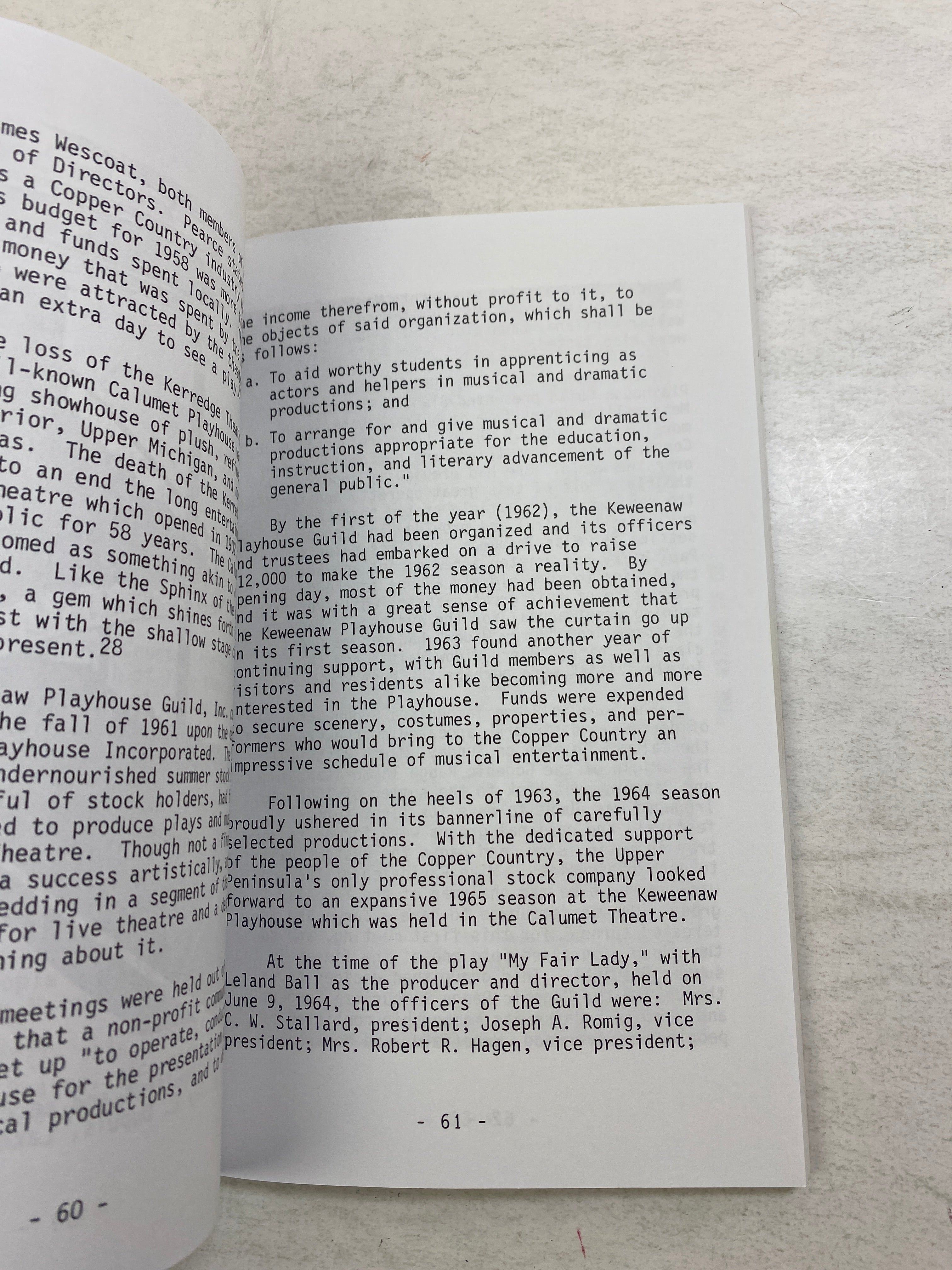 Michigan History Calumet Theatre Clarence Monette 1979 *Signed*