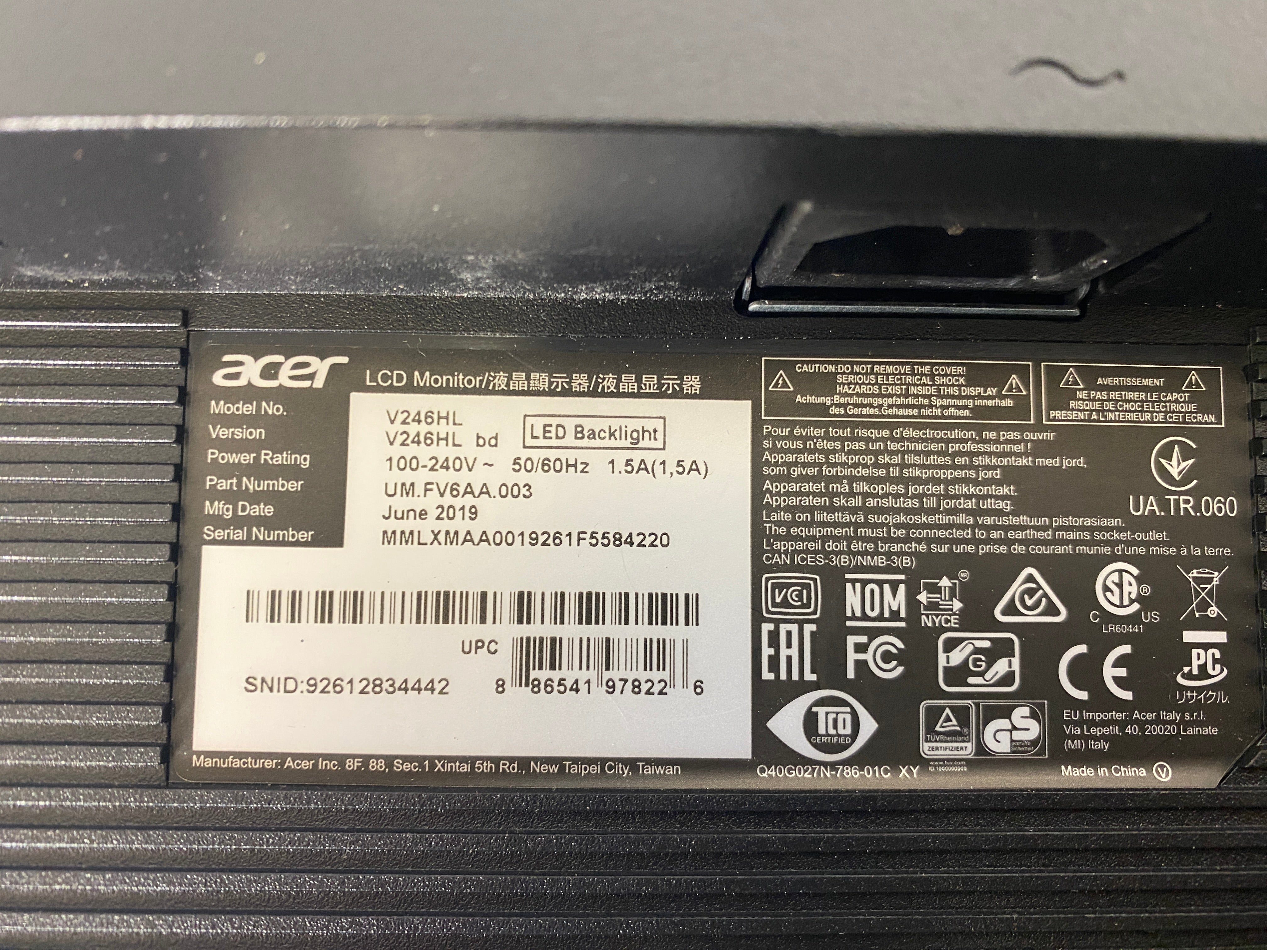Acer 24" V246HL LED Monitor