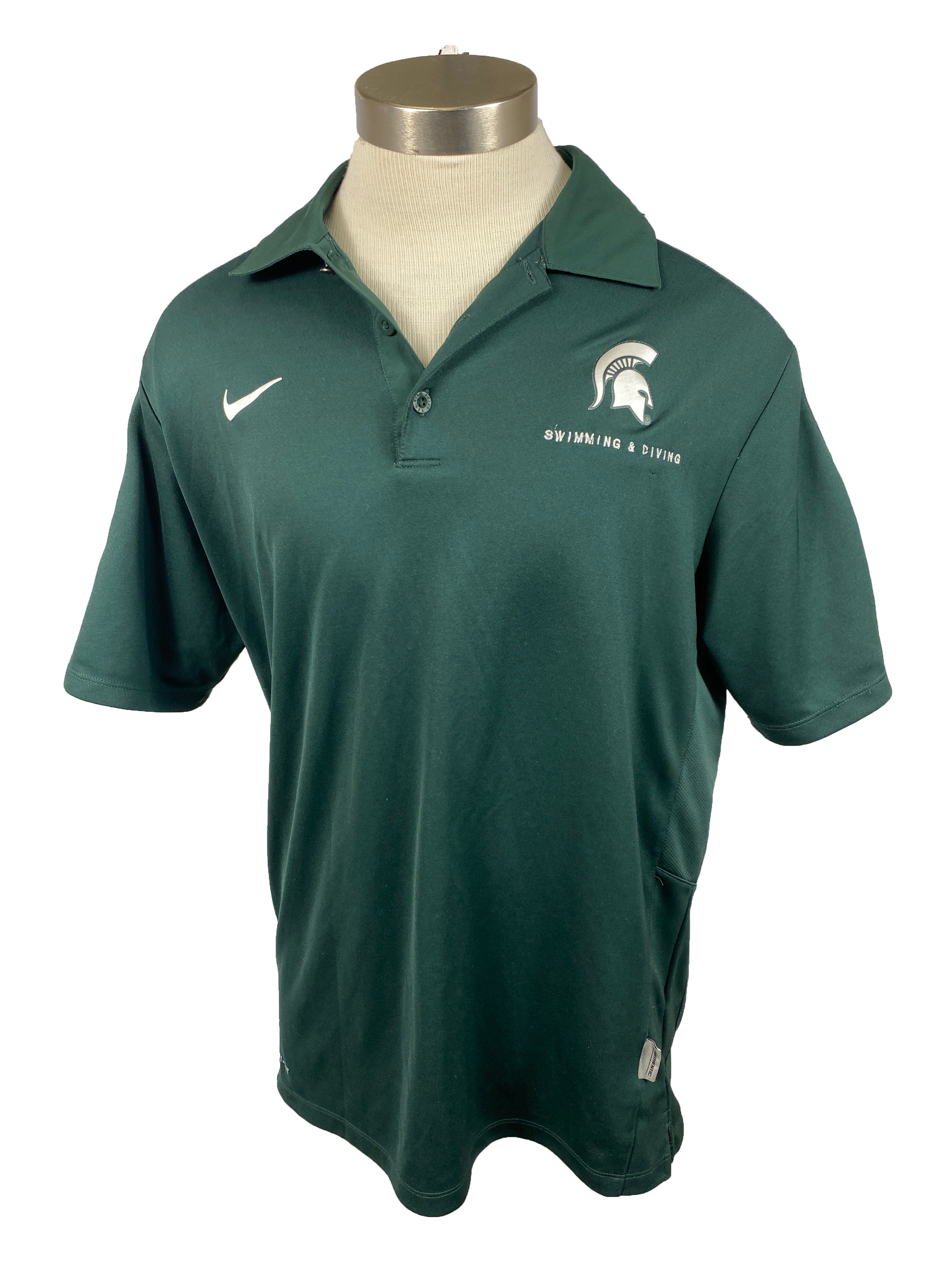 Nike Green MSU Swimming and Diving Polo Men's Size L