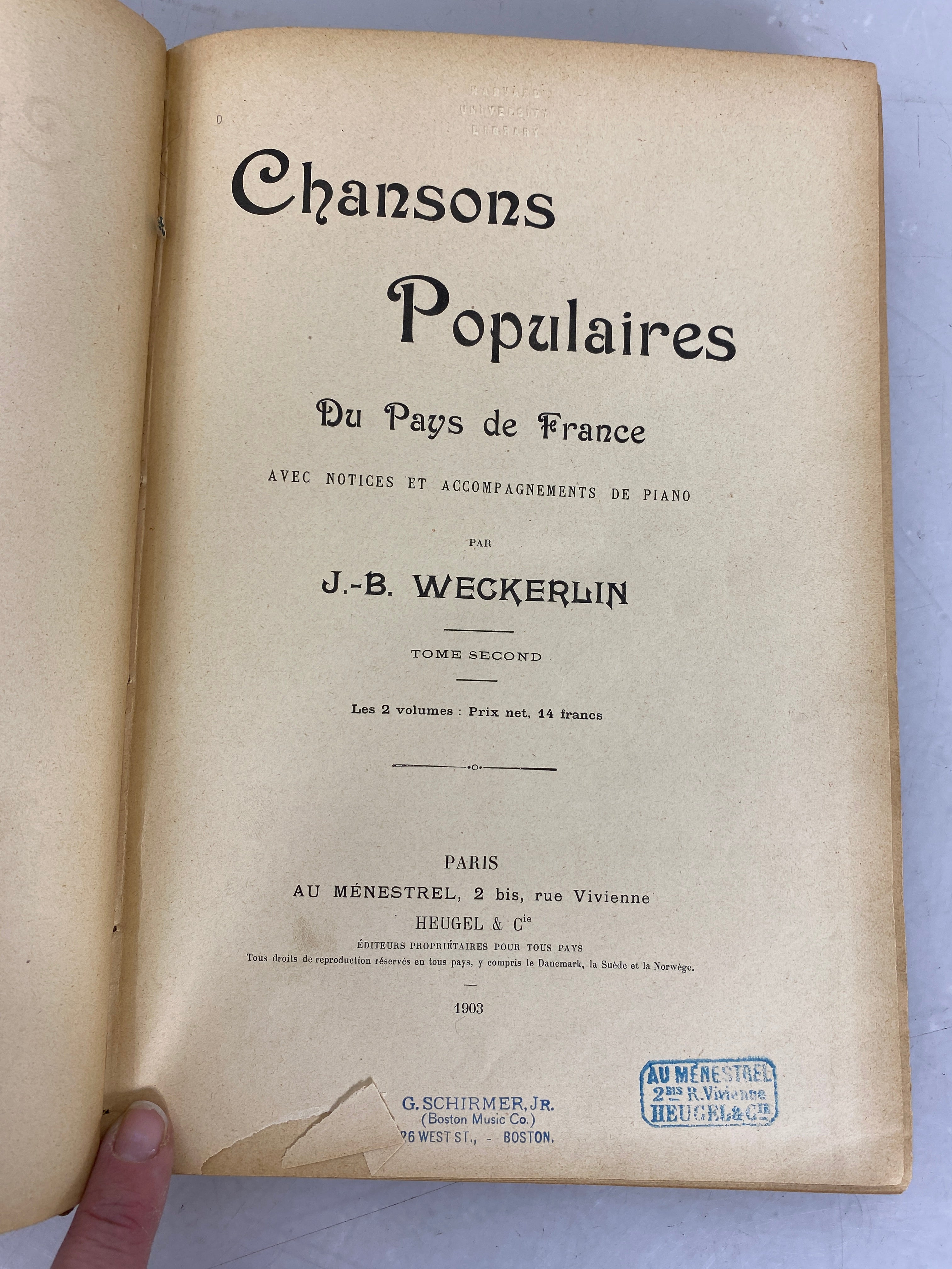 Lot of 2 Vintage French Language Song Books 1903, 1948 HC