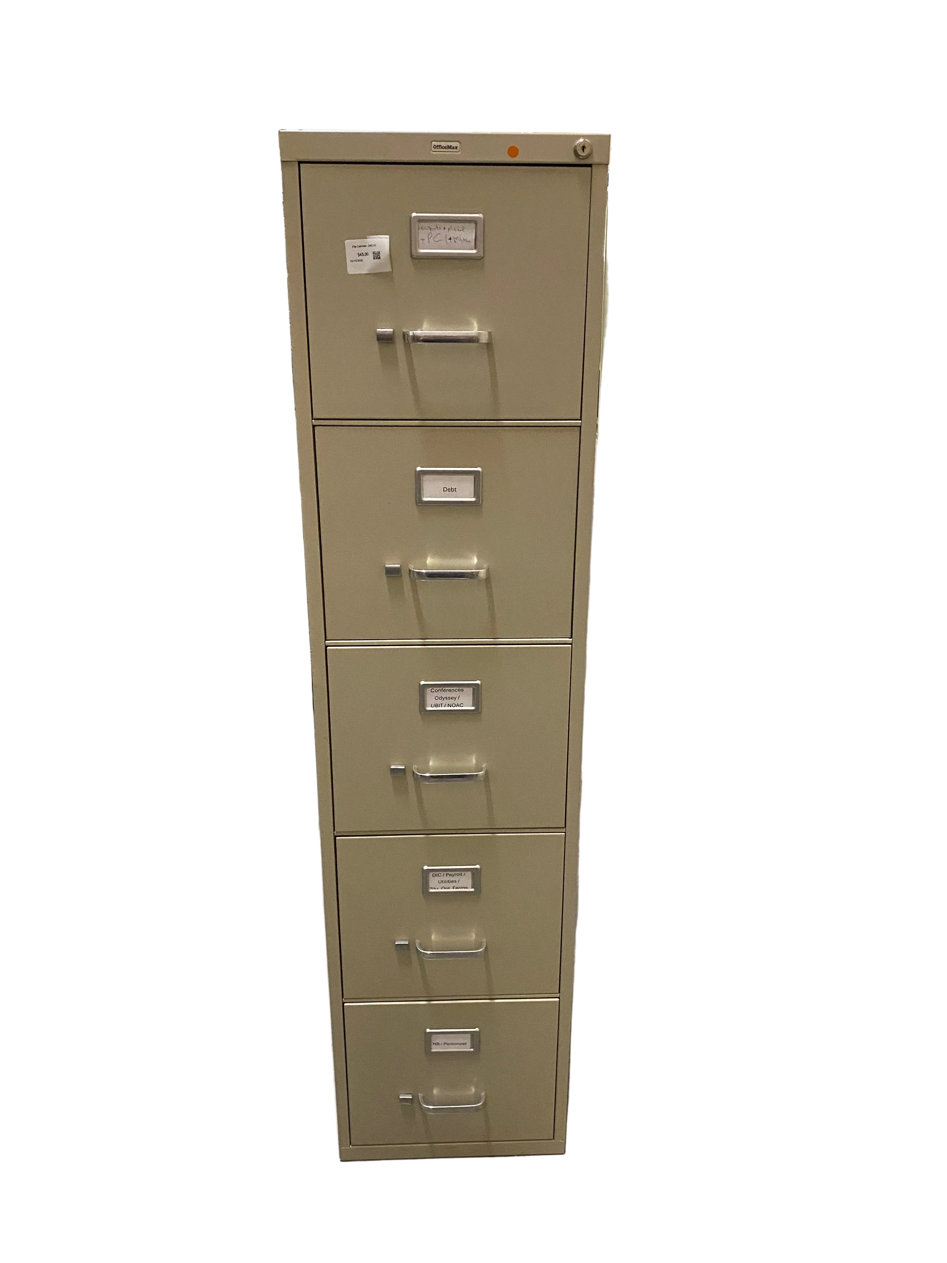OfficeMax Tan 5 Drawer File Cabinet