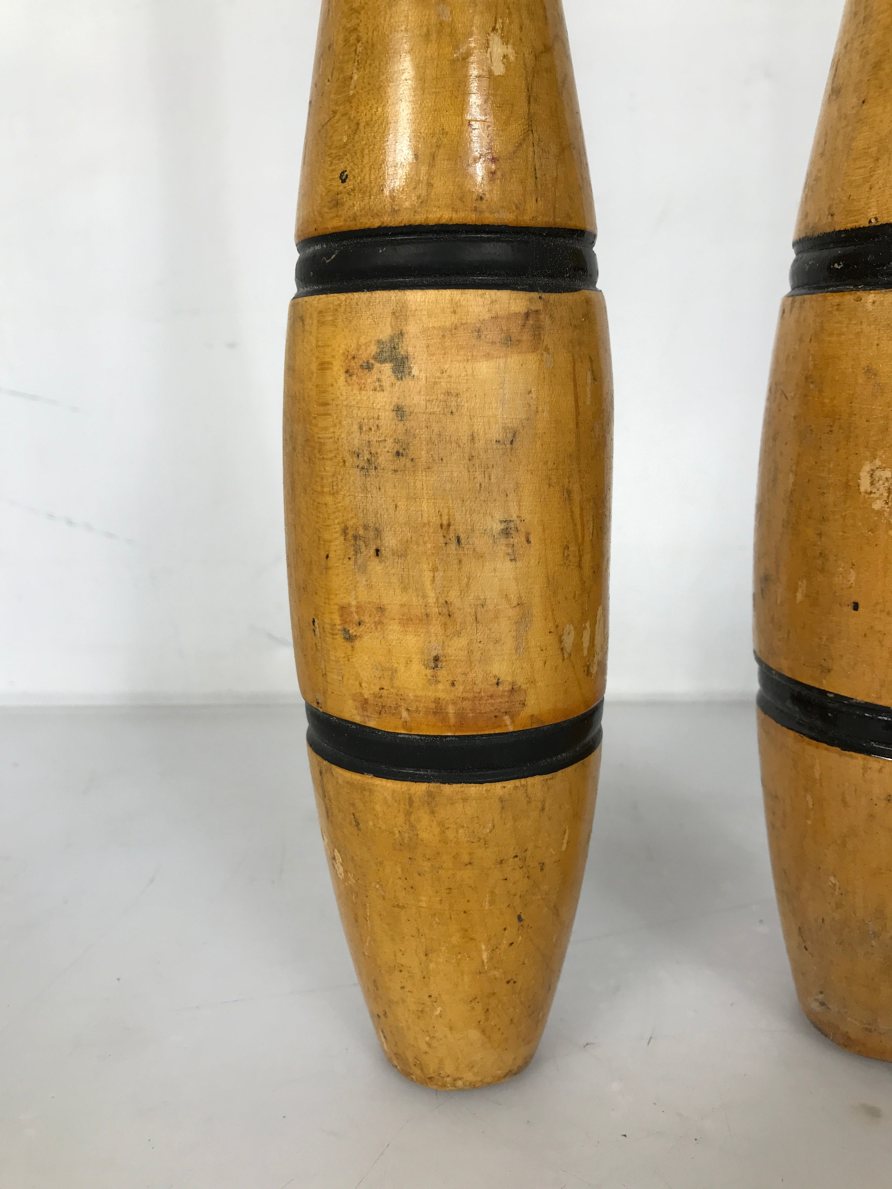 Pair of Antique Lowe & Campbell Athletic Goods 1 LB Wooden Juggling Pins 16.75"