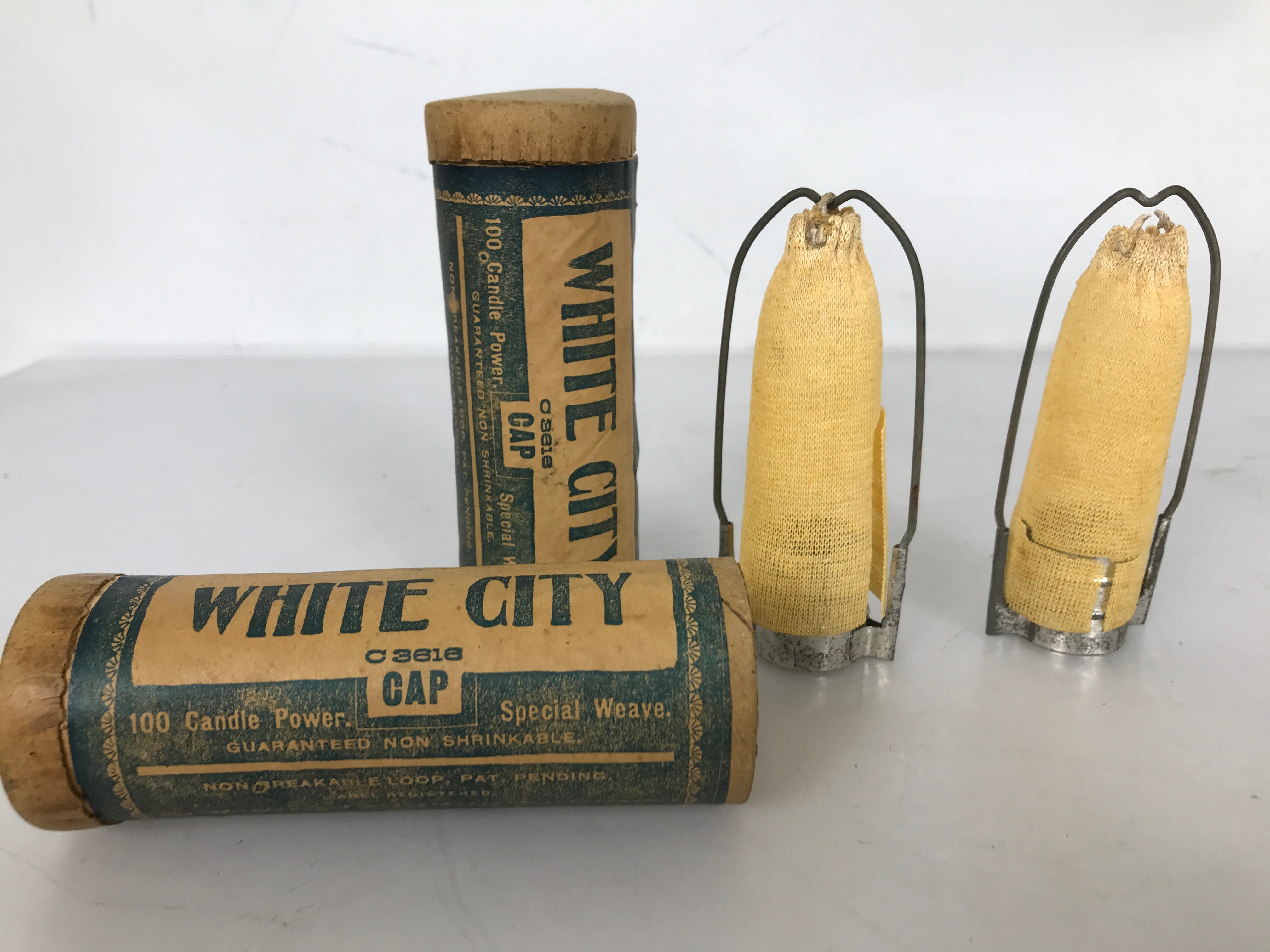 Pair of Antique White City Lamp Mantles C3616 in Original Tubes with Paper Label