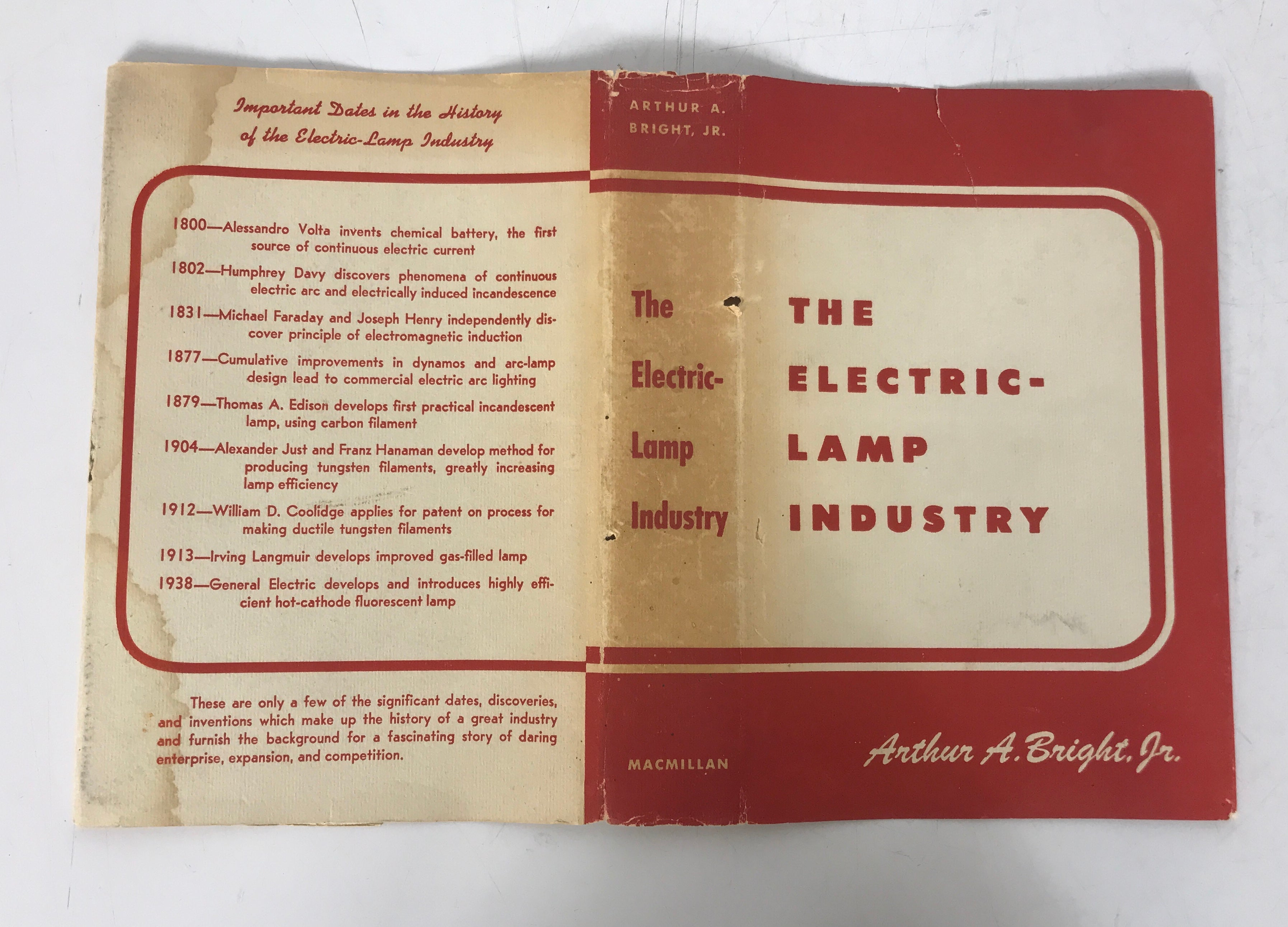 The Electric Lamp Industry Arthur Bright 1949 1st Ed 1st Printing HC DJ