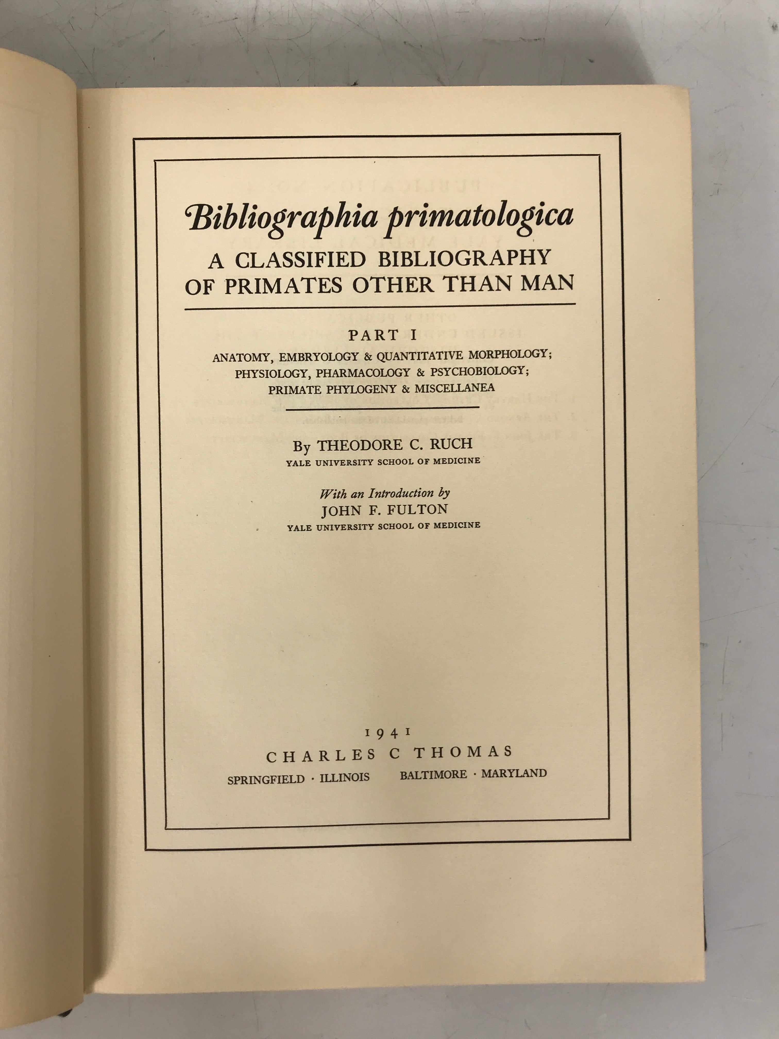 Bibliographica Primatologica Bibliography of Primates Other Than Man 1941 HC