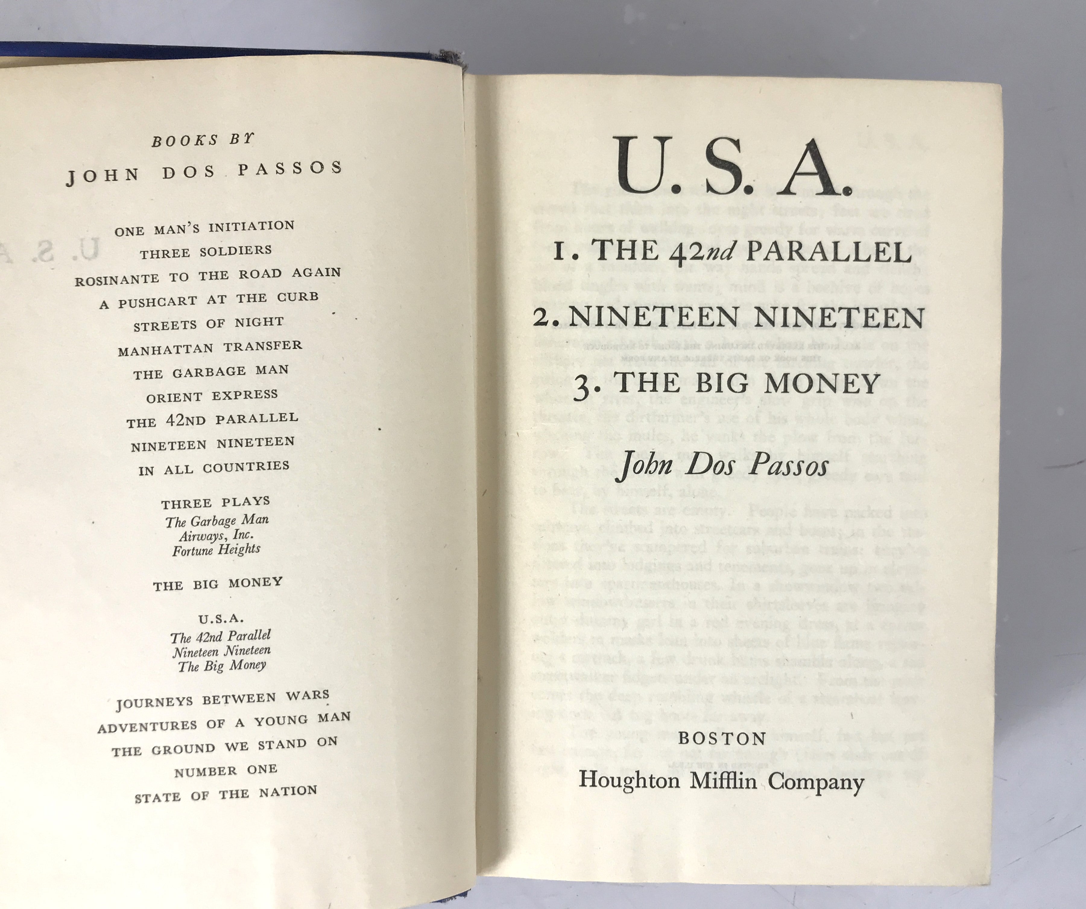 U.S.A. The 42nd Parallel, Nineteen Nineteen, and The Big Money John Dos Passos 1937 HC