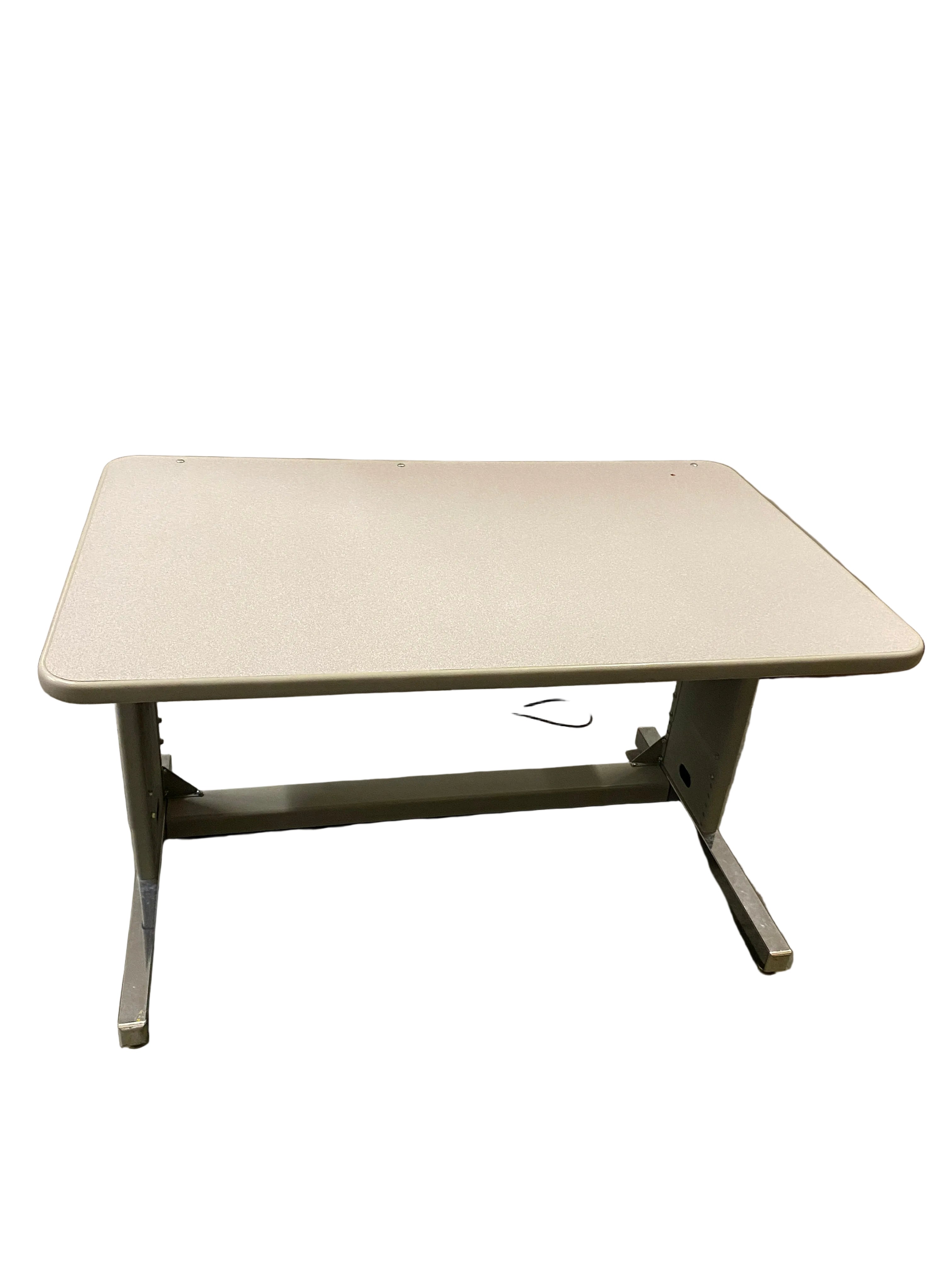 Gray Adjustable Height Table with Surge Protector
