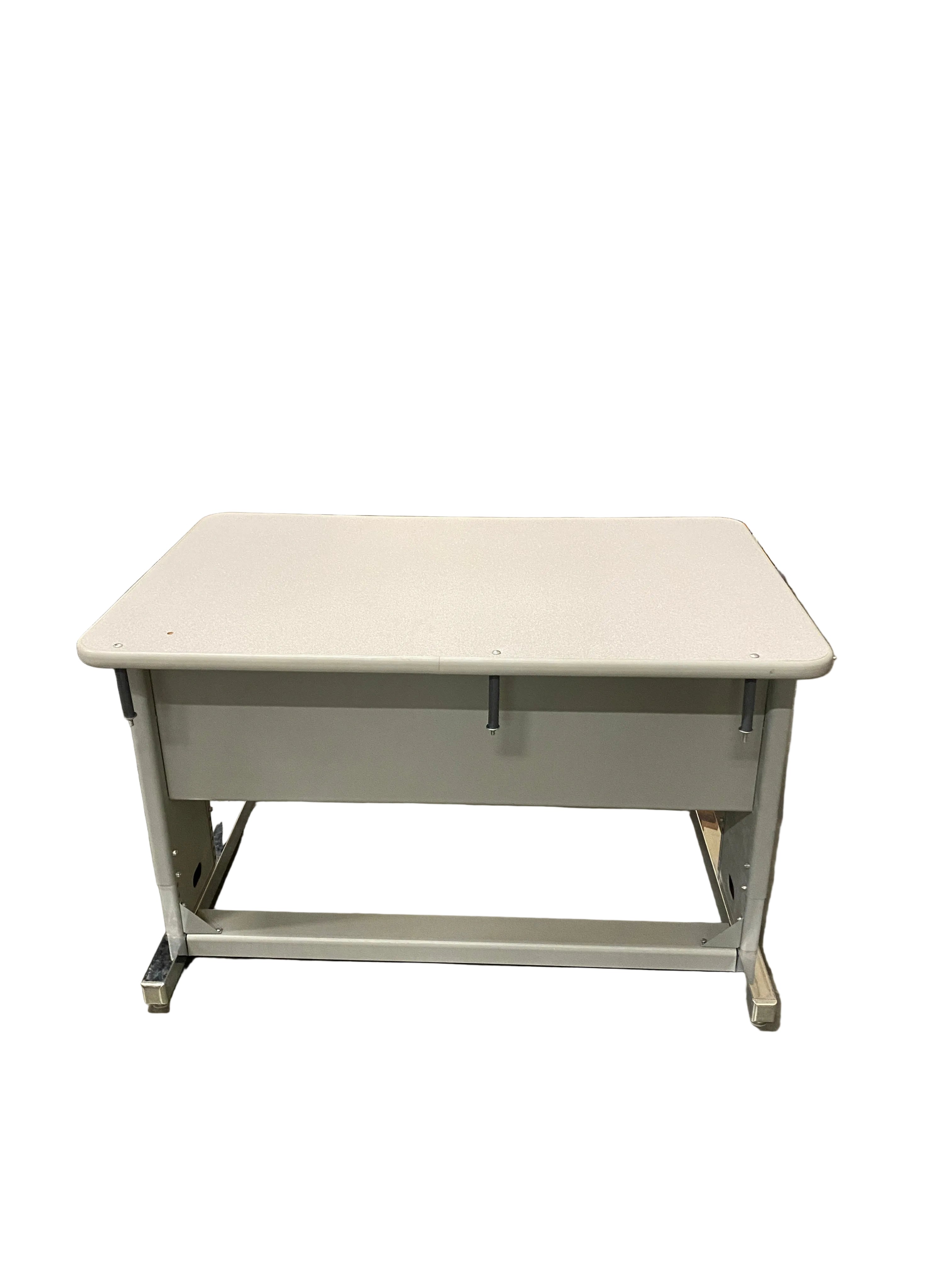 Gray Adjustable Height Table with Surge Protector