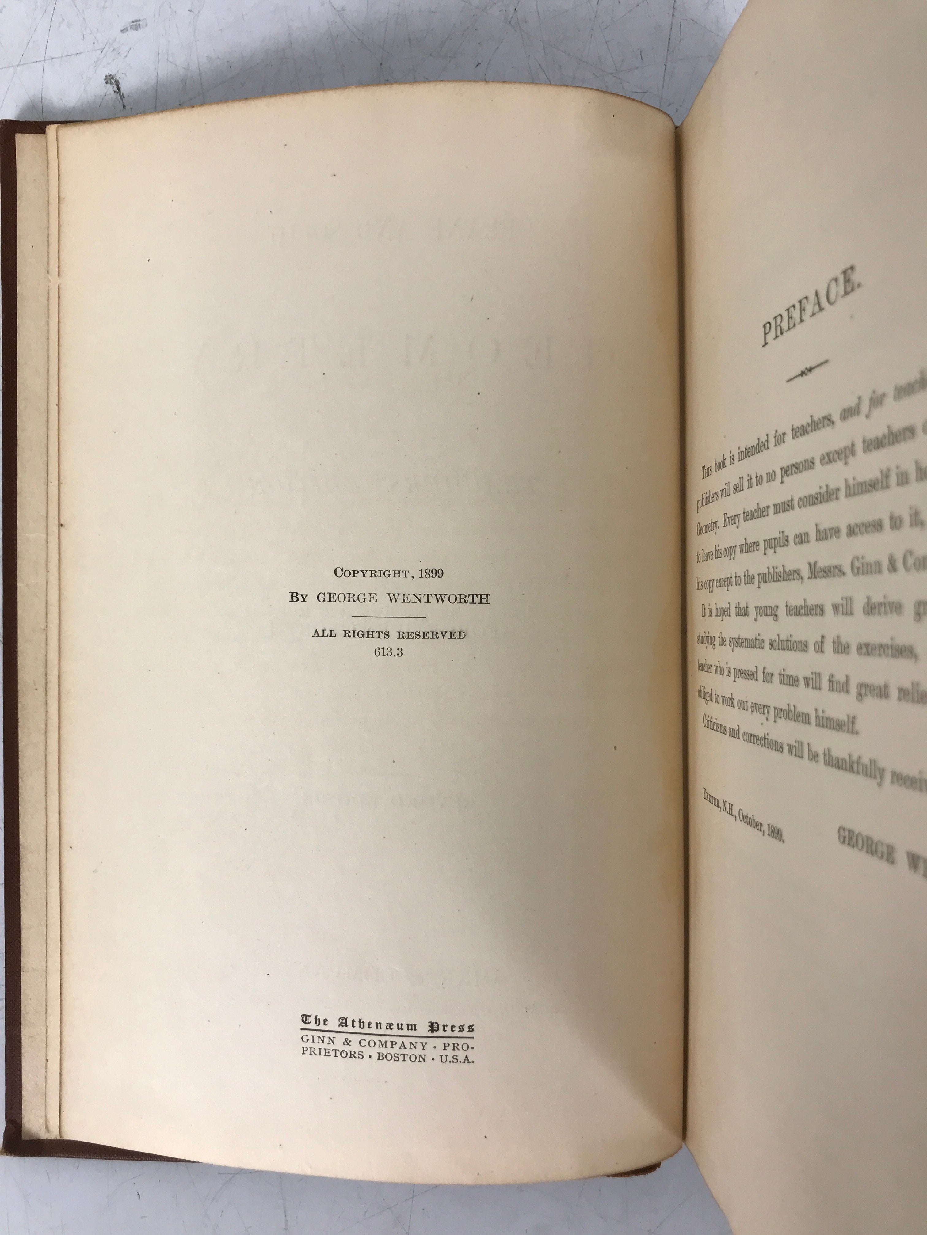 2 Antique Plane Geometry (1 Teacher's Ed) by Wentworth 1899 HC