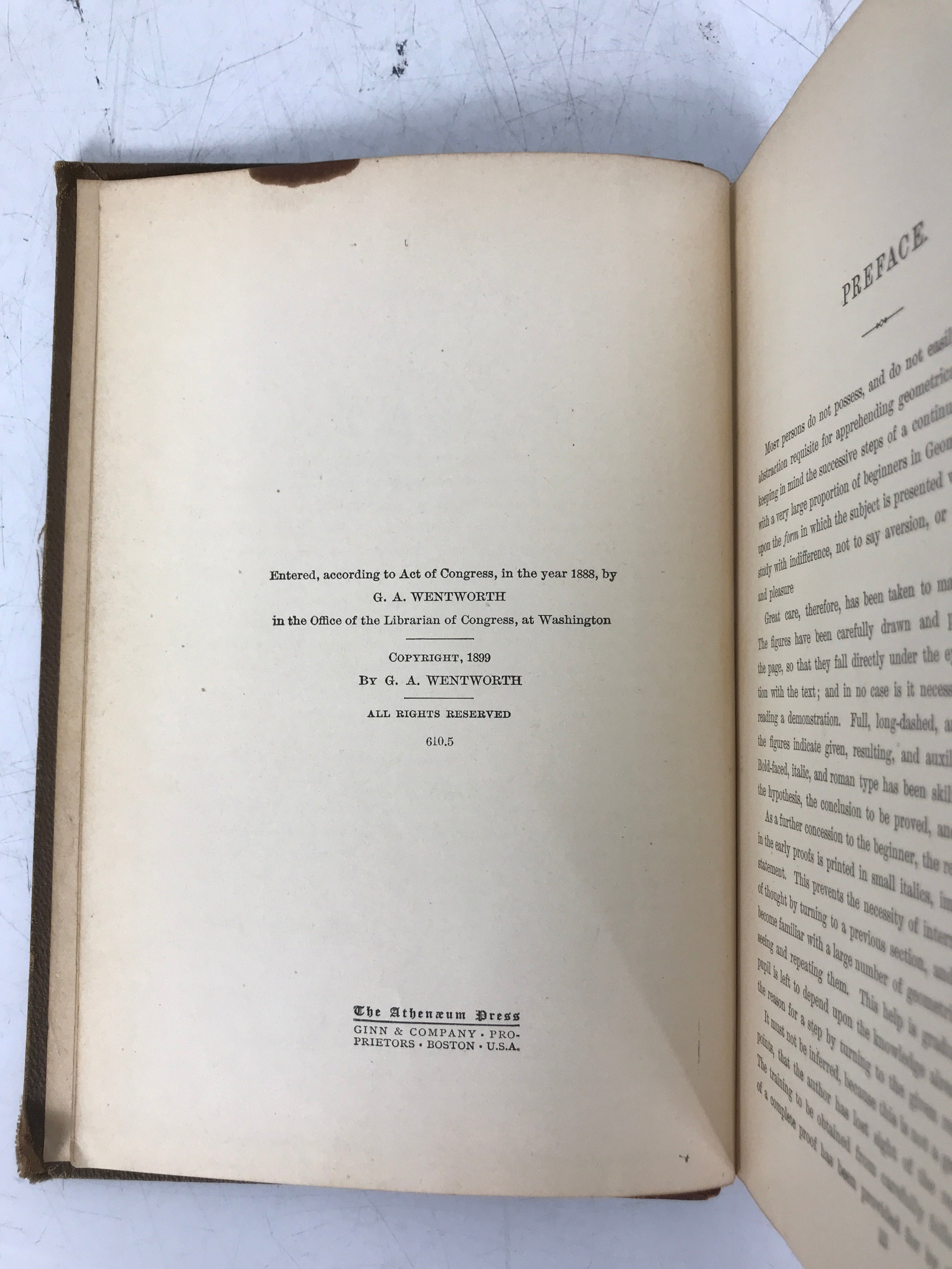2 Antique Plane Geometry (1 Teacher's Ed) by Wentworth 1899 HC
