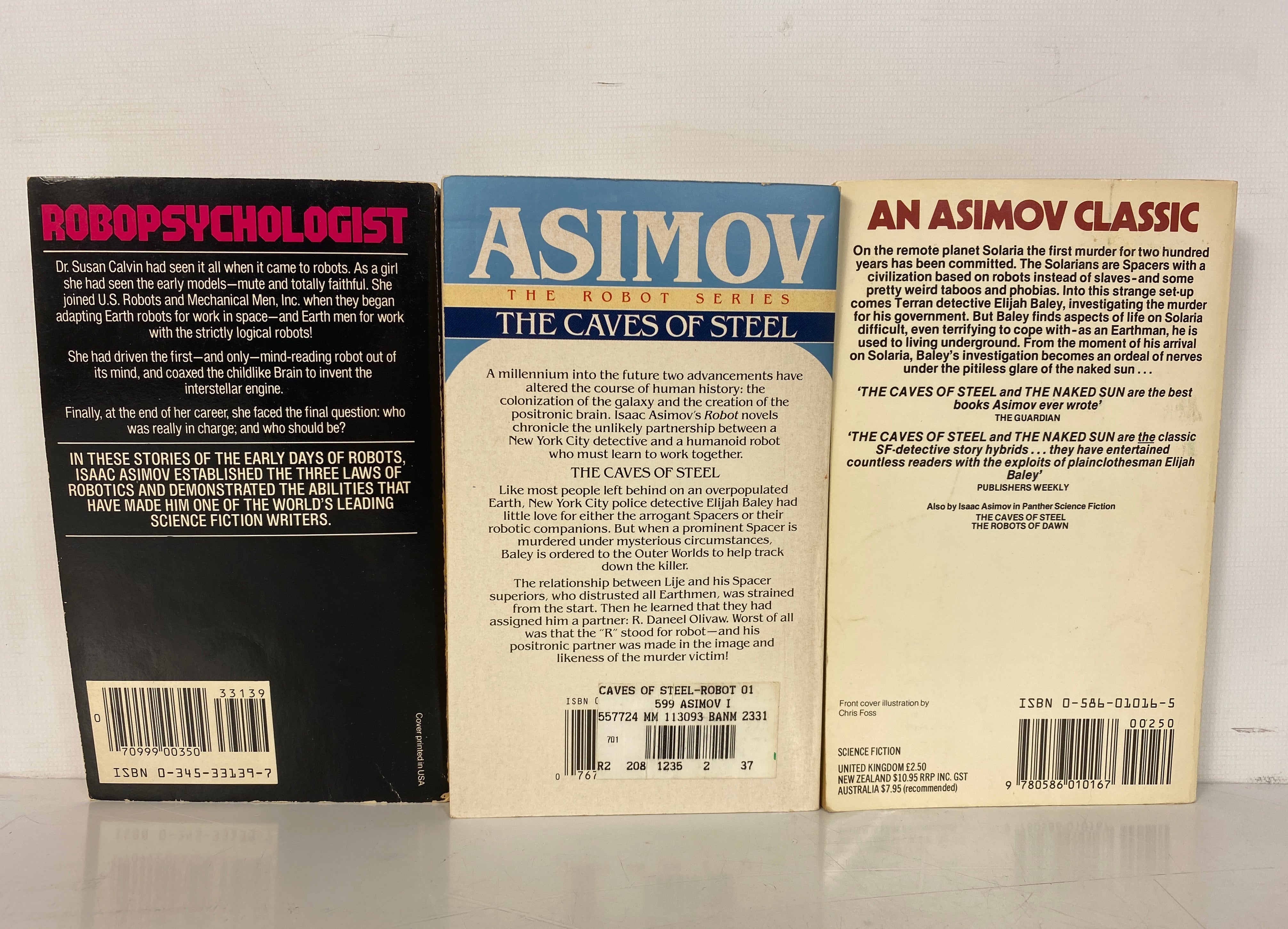 Lot of 3 Isaac Asimov PB: I, Robot/The Naked Sun/The Caves of Steel 1985-91