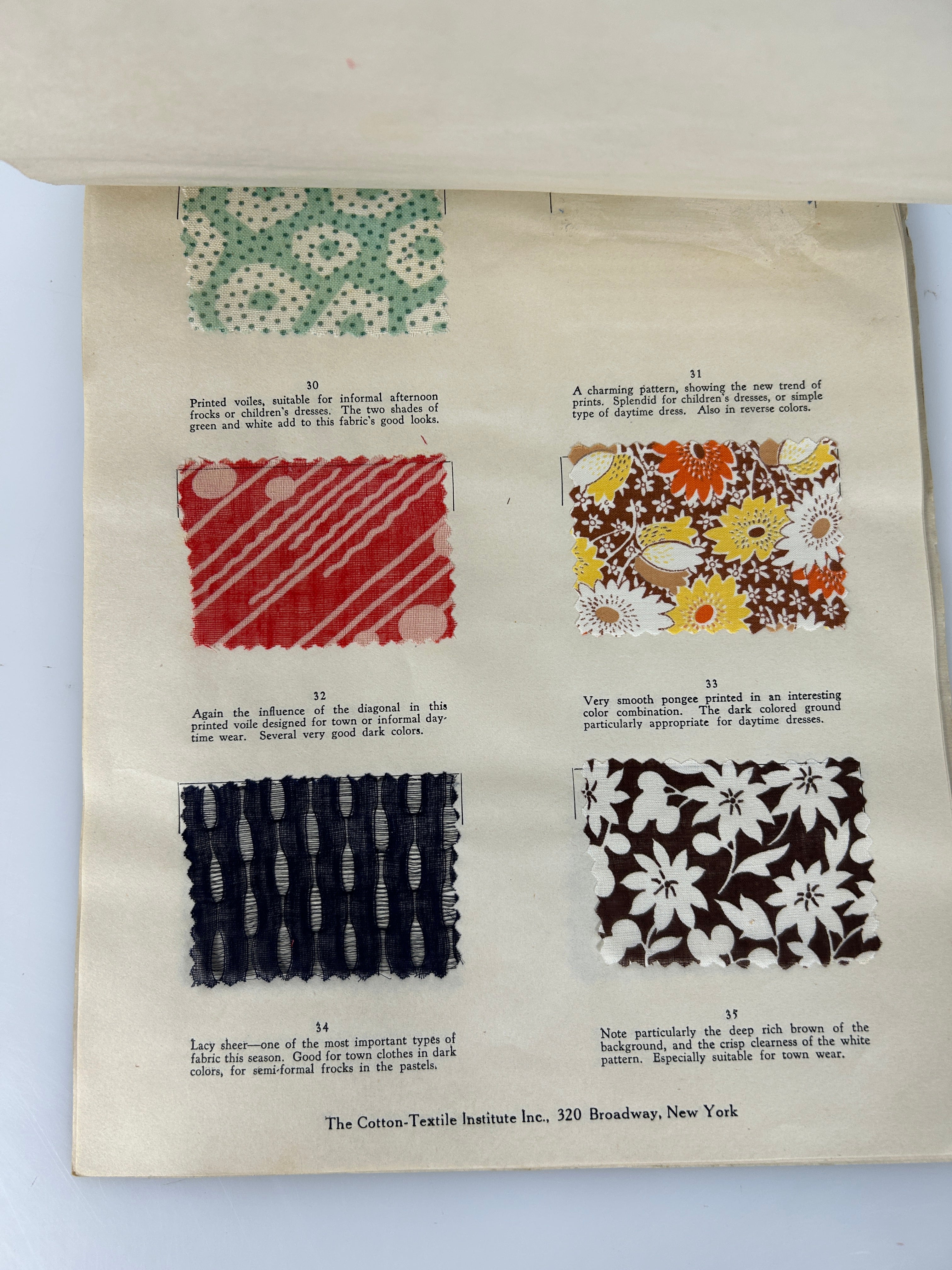 Types of Fashionable Cotton Fabrics for Spring Vintage Sample Book 1932