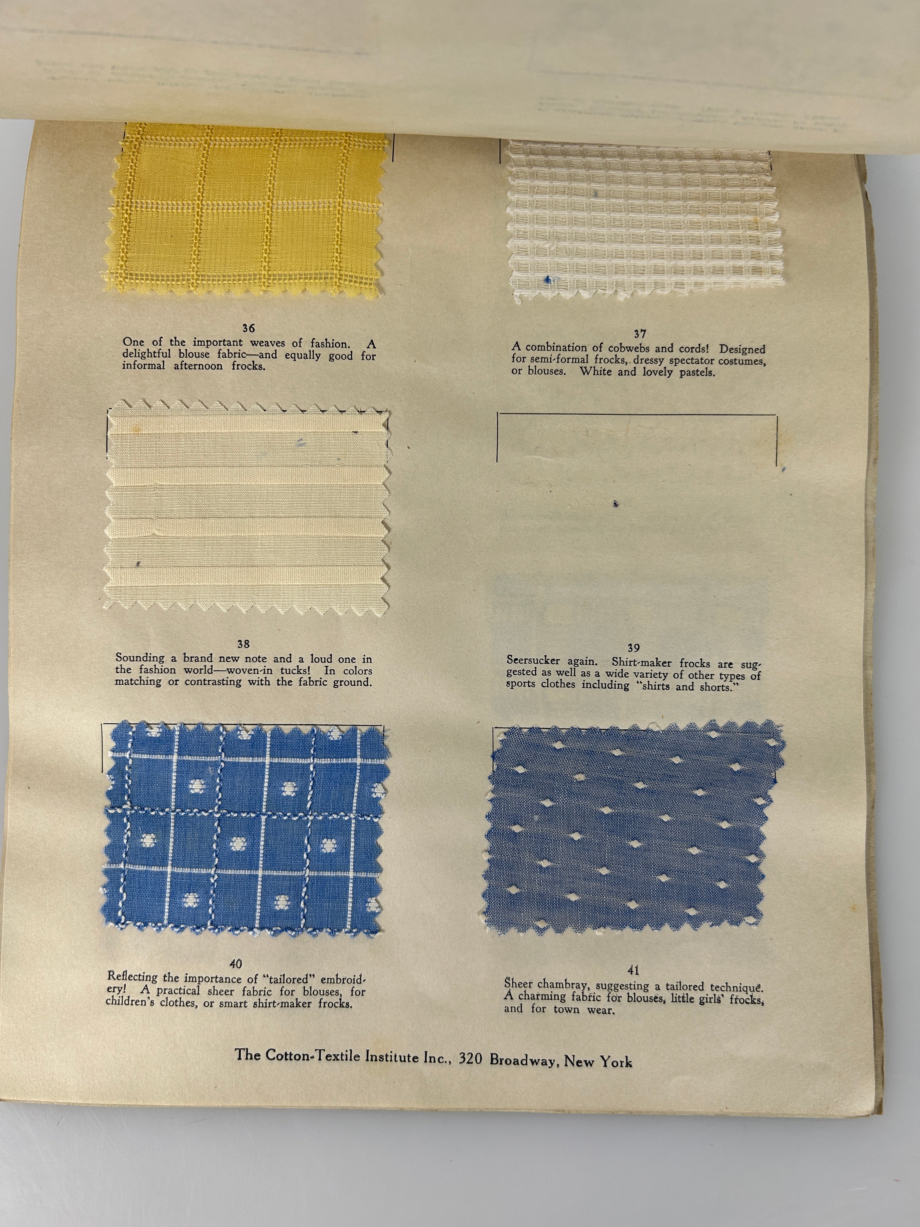 Types of Fashionable Cotton Fabrics for Spring Vintage Sample Book 1932