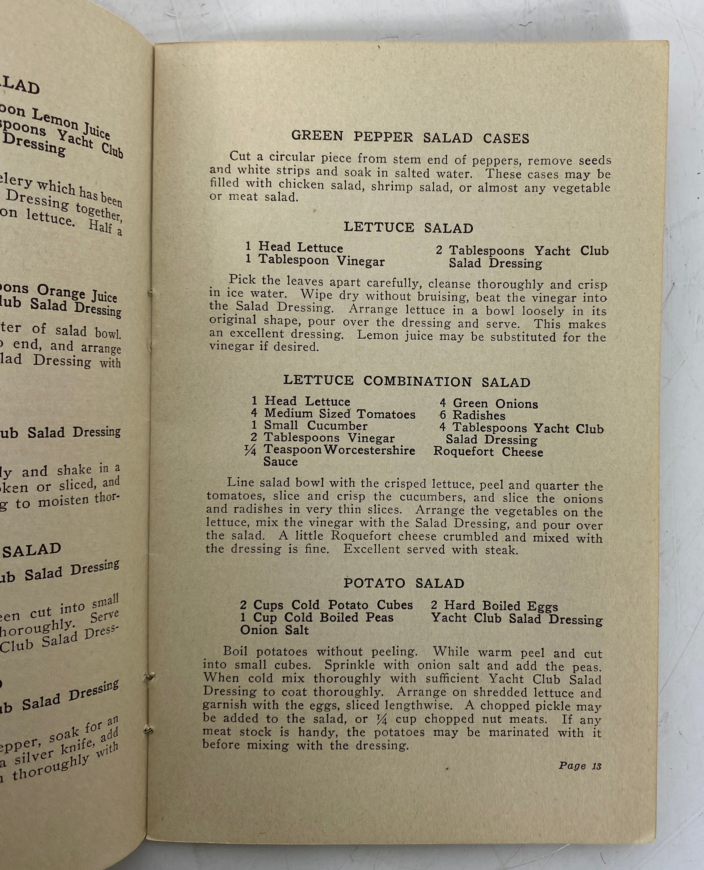 Lot of Vtg Salad Recipes incl Hollywood Salad Bowl/Paramount Dressing/Yacht Club