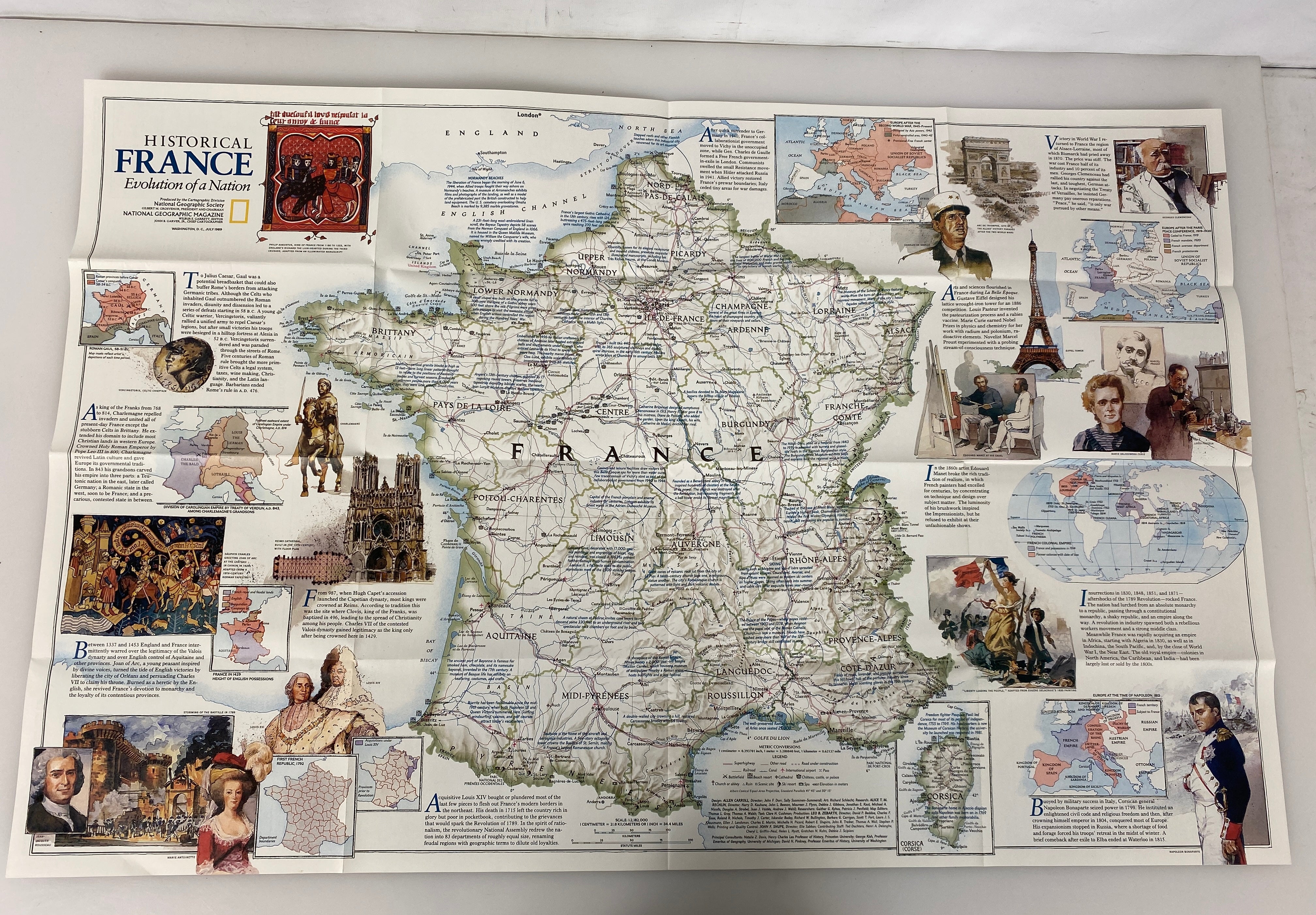 2 Maps: Nat Geo Historical France (1989)/Kummerly & Fey Frankreich Map (c1972)