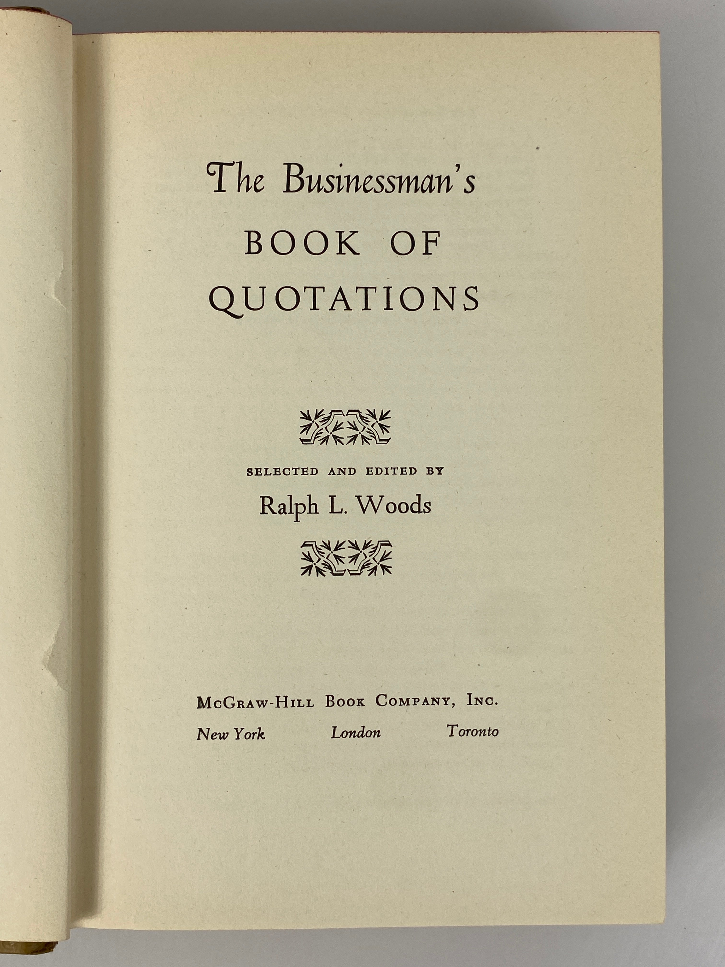 The Businessman's Book of Quotations by Ralph Woods 1951 Grosset & Dunlap HCDJ