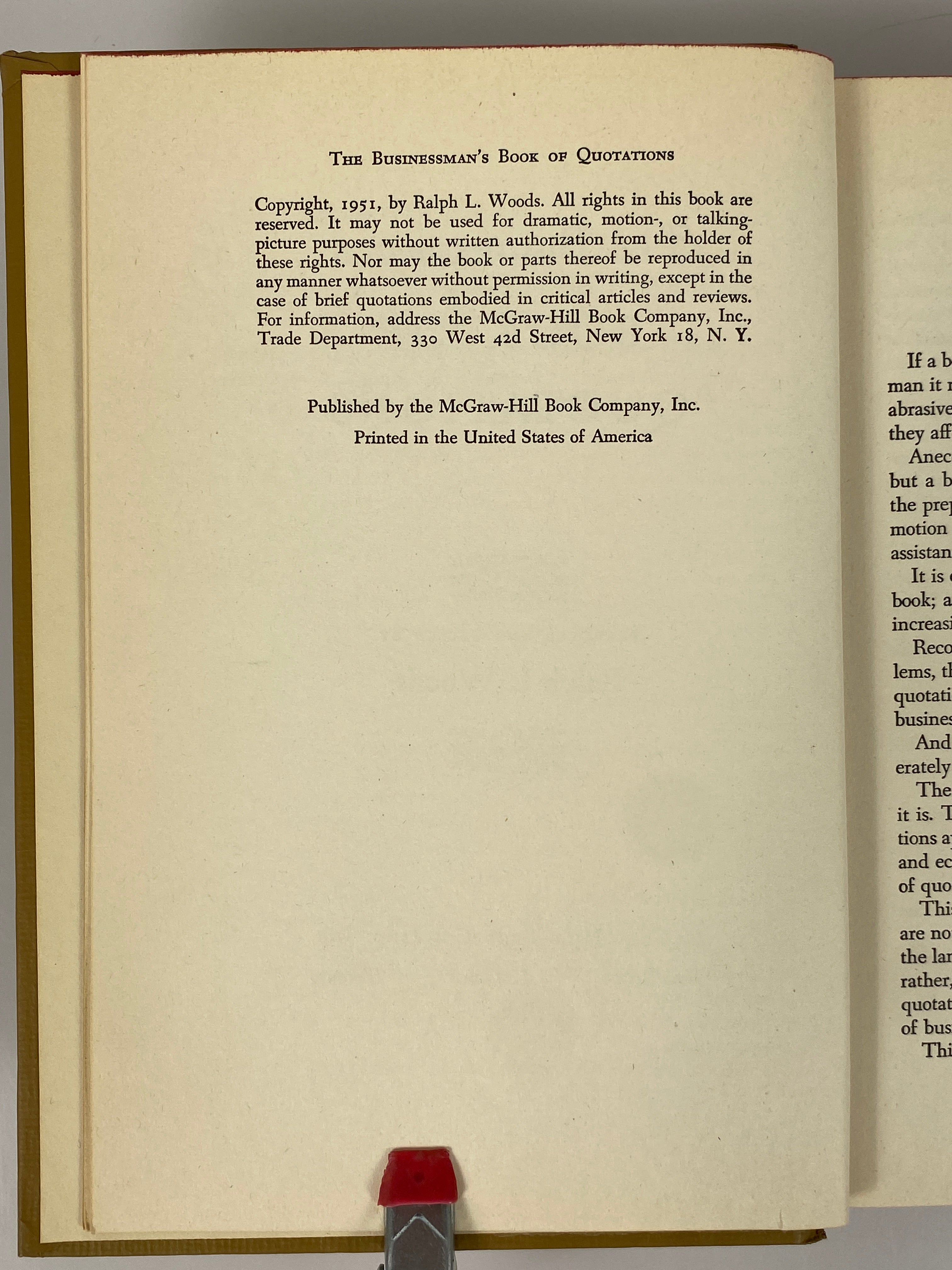 The Businessman's Book of Quotations by Ralph Woods 1951 Grosset & Dunlap HCDJ