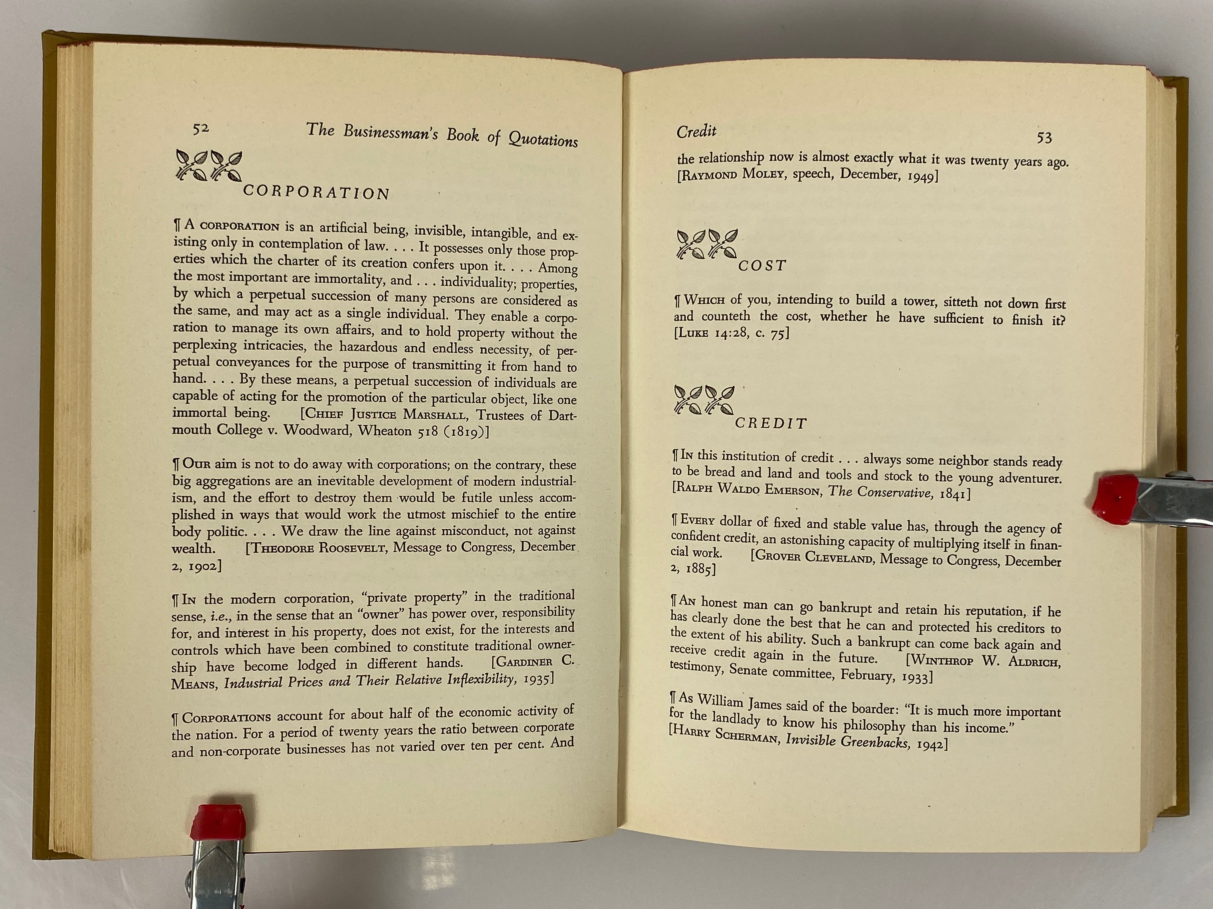 The Businessman's Book of Quotations by Ralph Woods 1951 Grosset & Dunlap HCDJ