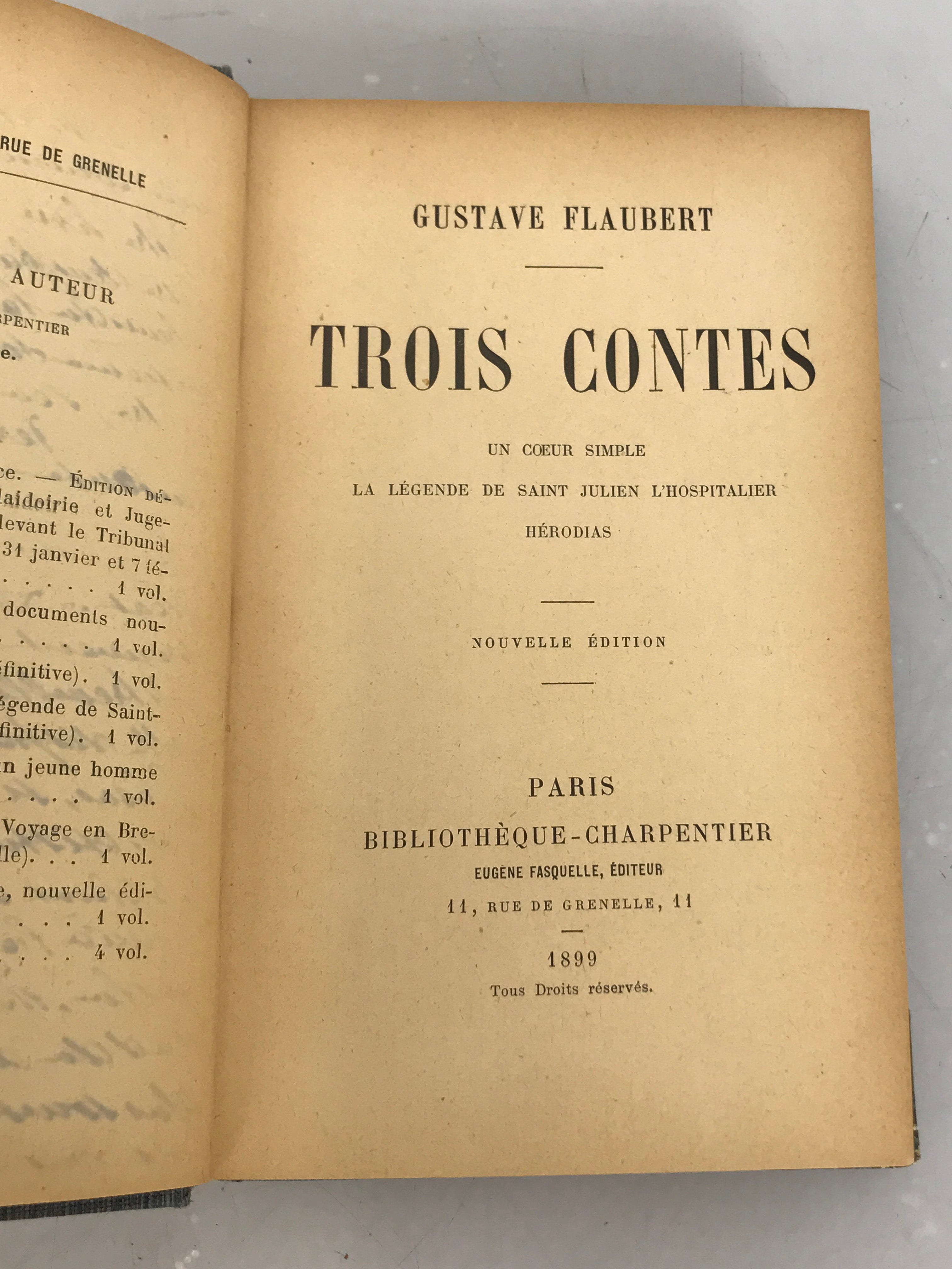Antique Gustave Flaubert Trois Contes (Three Tales) in French New Edition 1899 HC