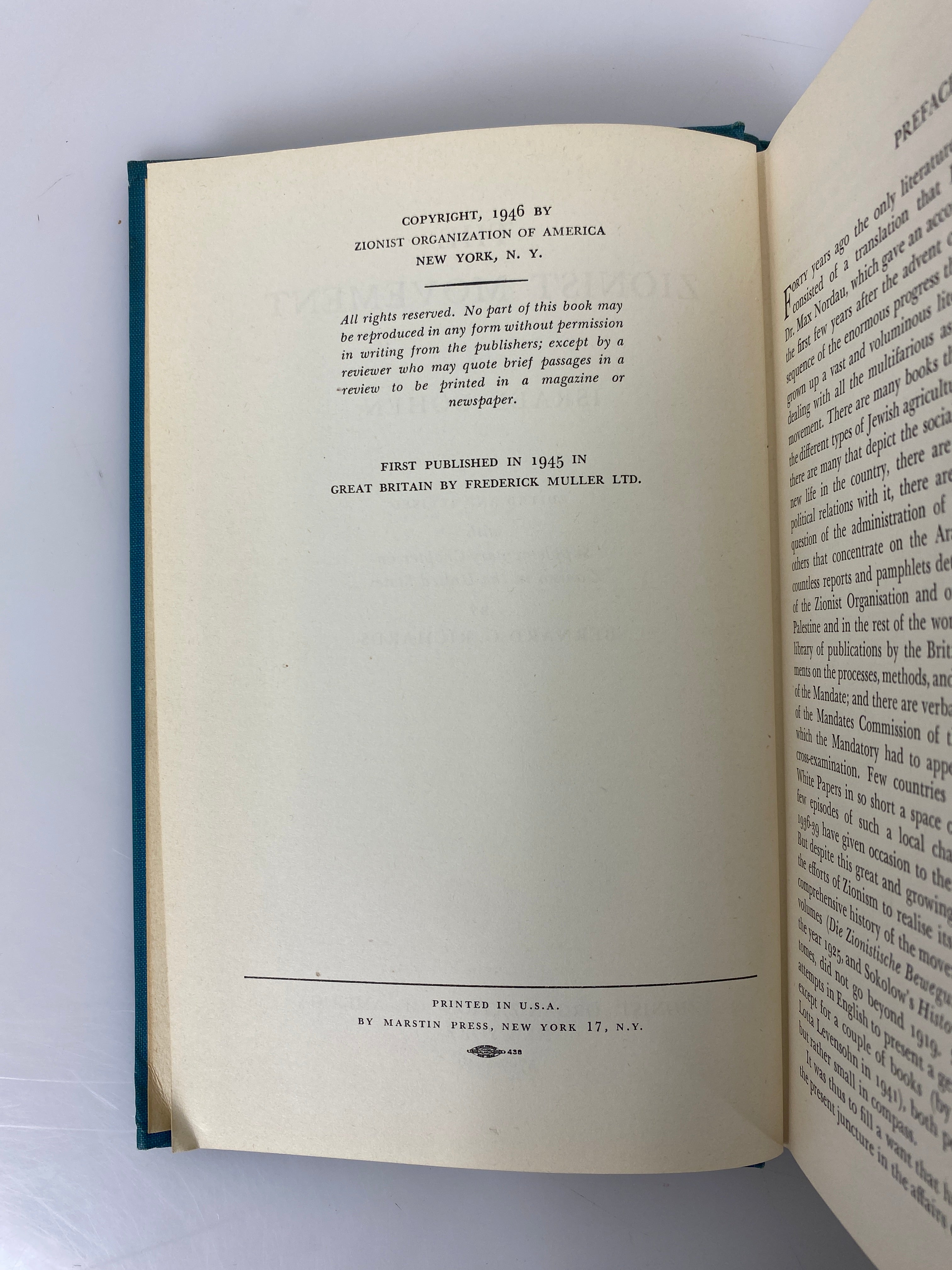 The Zionist Movement by Israel Cohen 1946 Zionist Org of America Vintage HC