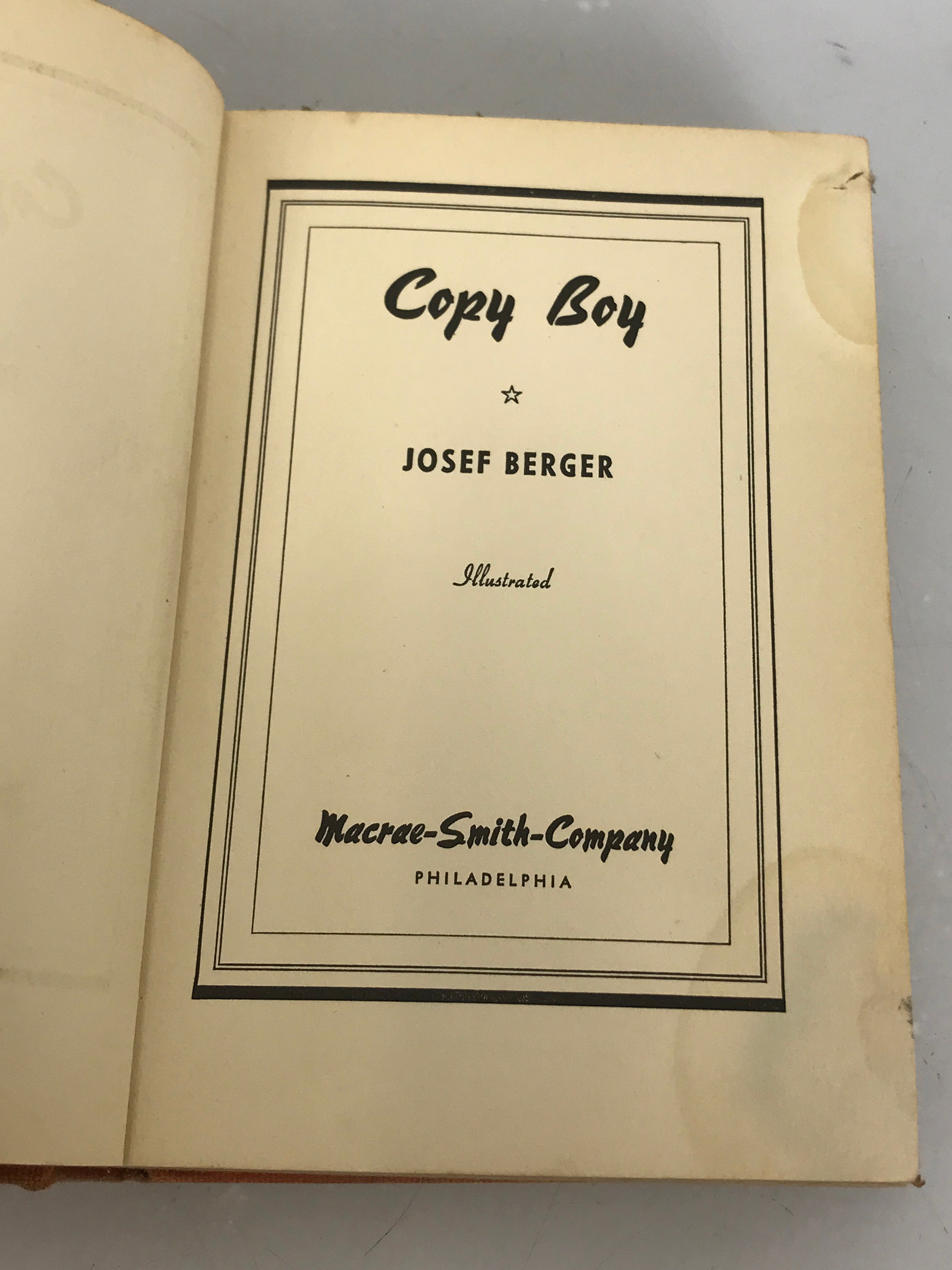 Copy Boy by Josef Berger 1938 First Edition HC