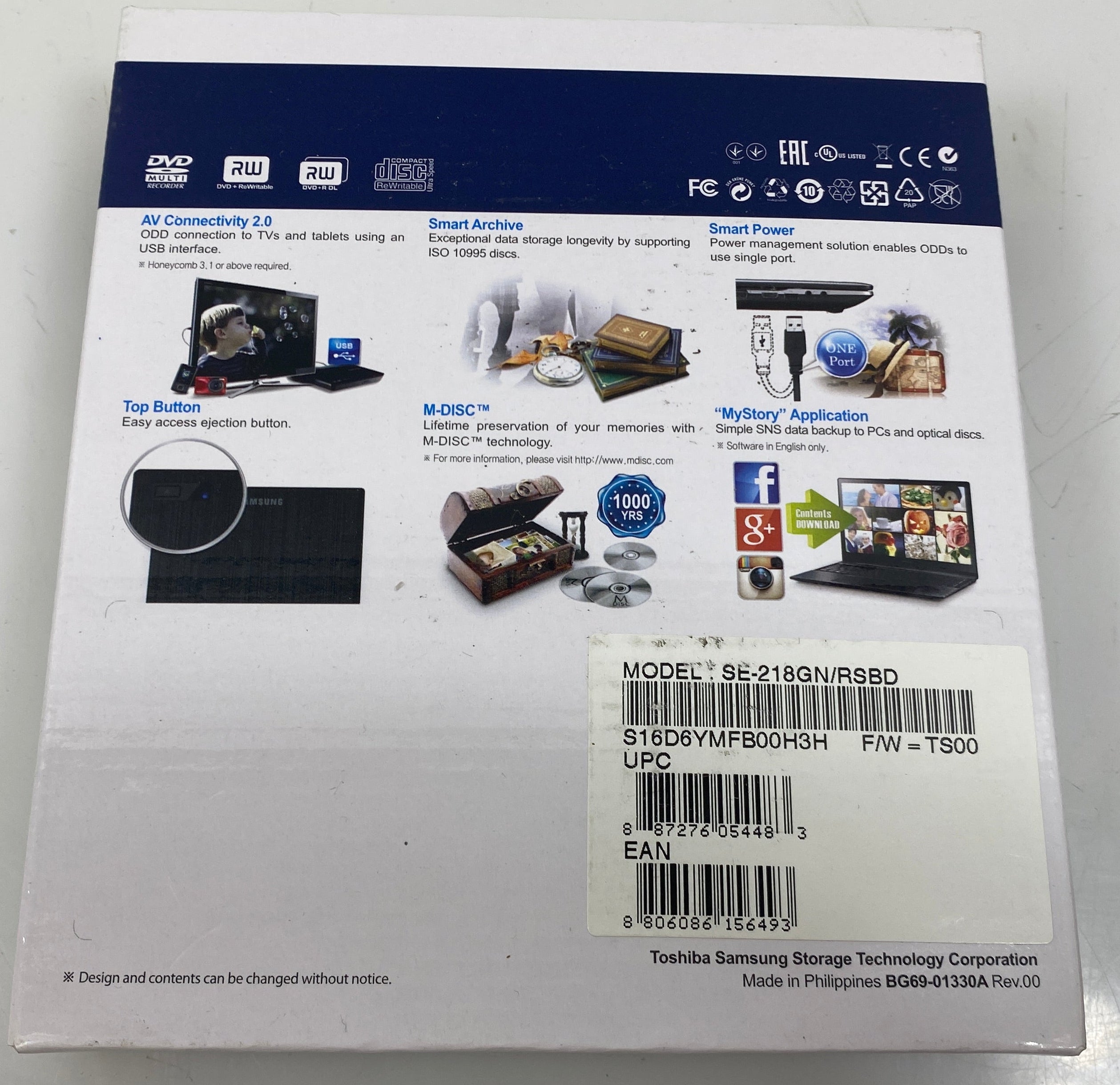 SAMSUNG TSST SE-218GN/RSBD Ultra-Slim Optical 8X DVD Rewriter Drive