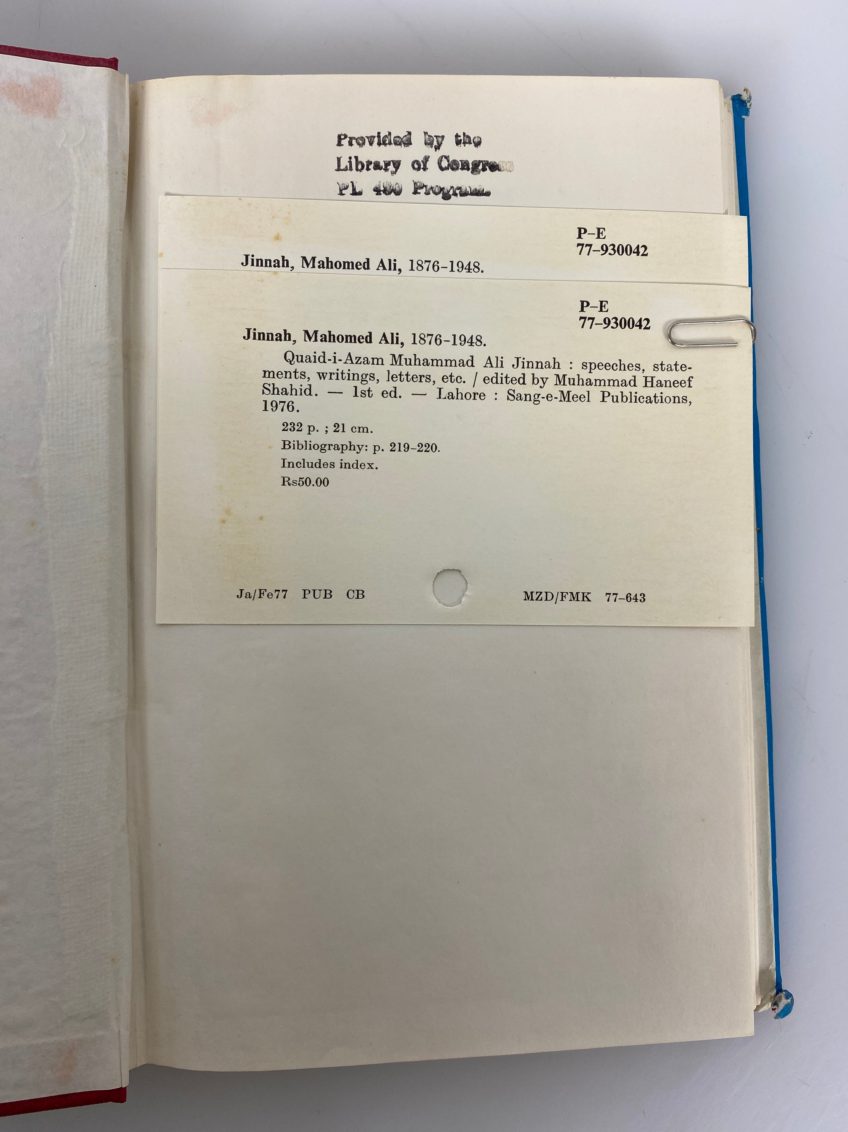 Quaid-I-Azam Muhammad Ali Jinnah Speeches/Statements/Writings 1976 1st Ed HC