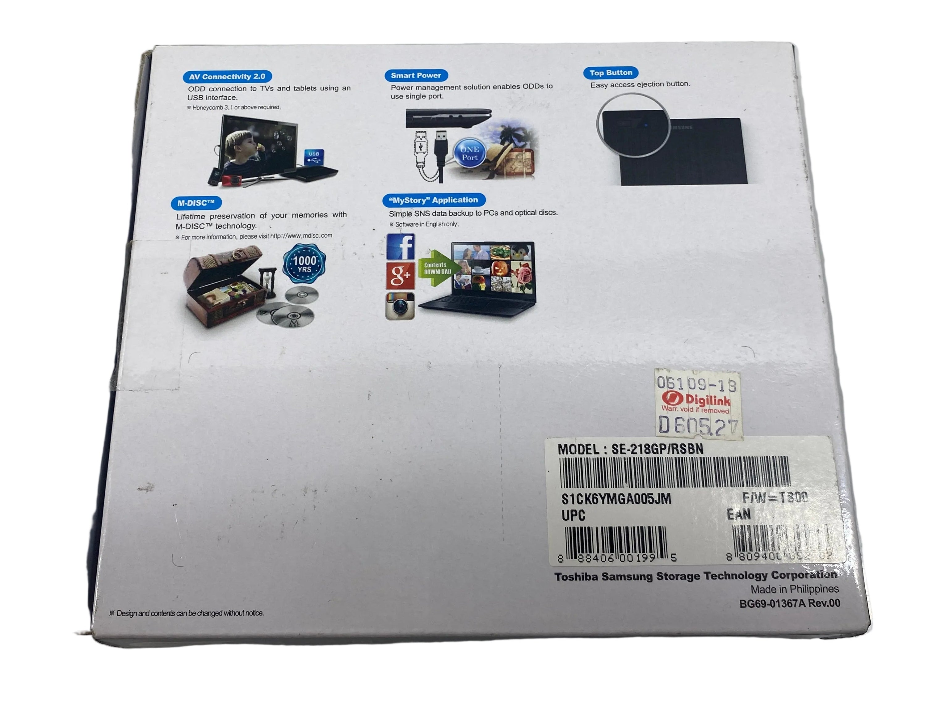 SAMSUNG TSST SE-218GP/RSBD Ultra-Slim Optical 8X DVD Rewriter Drive