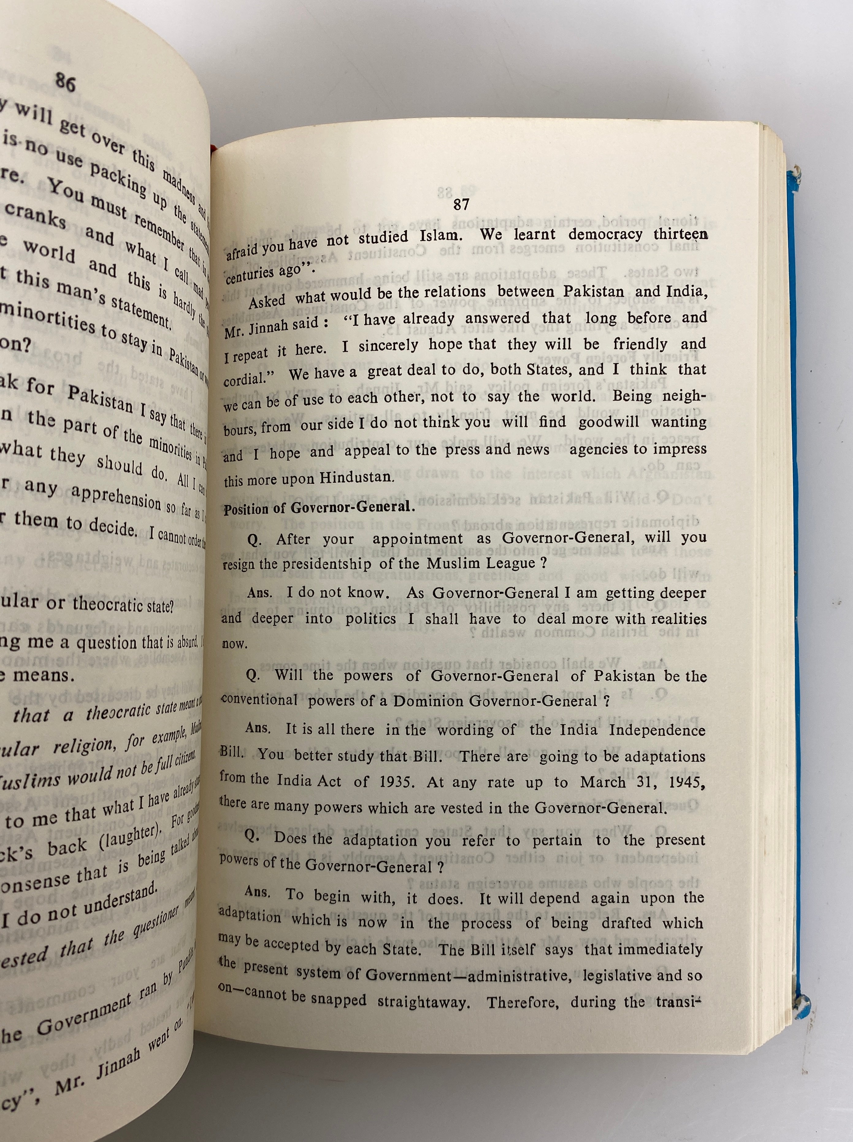 Quaid-I-Azam Muhammad Ali Jinnah Speeches/Statements/Writings 1976 1st Ed HC