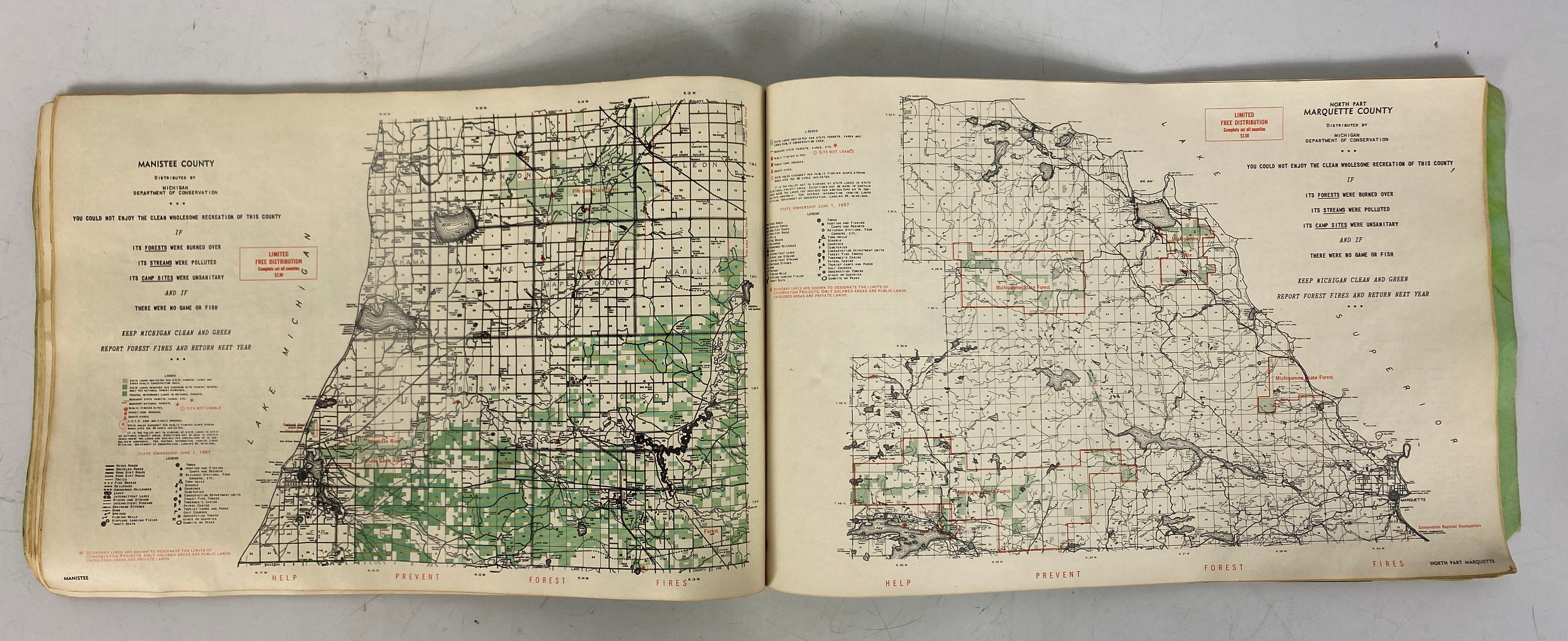 Michigan Department of Conservation County Maps 1957 Oversized SC