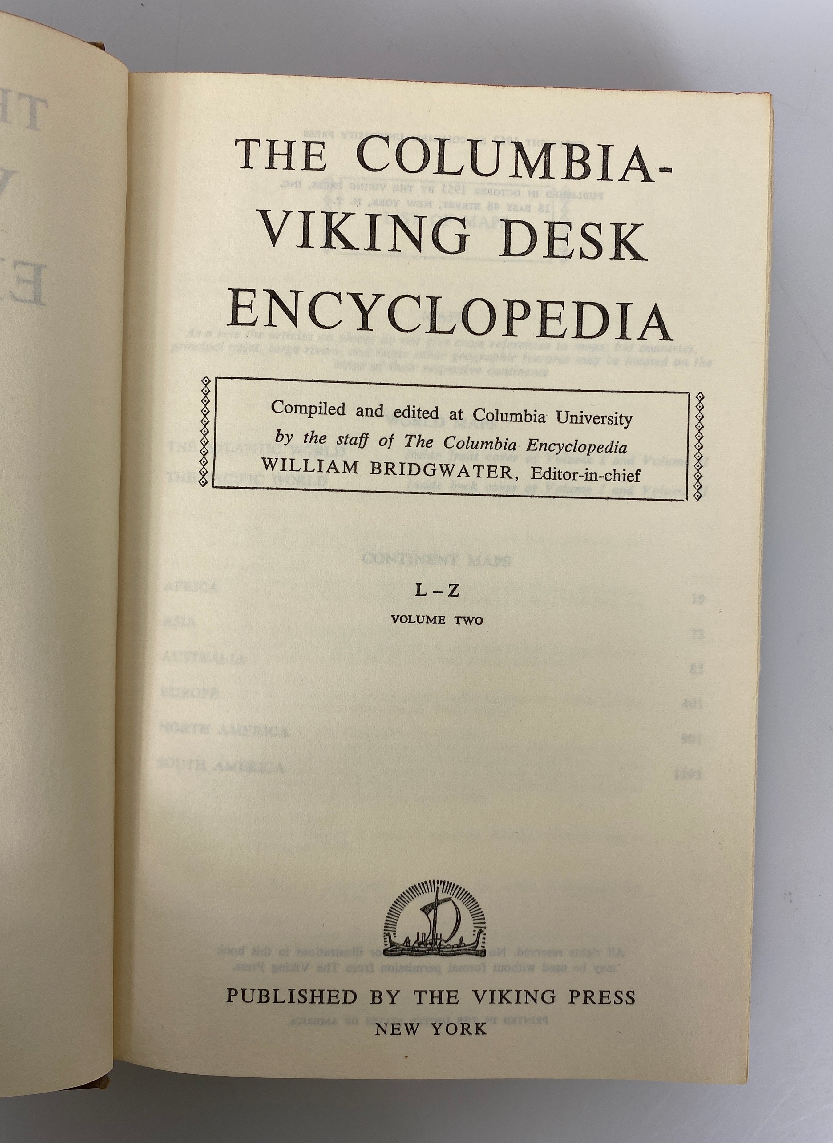 2 Volume Set The Columbia Viking Desk Encyclopedia 1953 Vintage HC