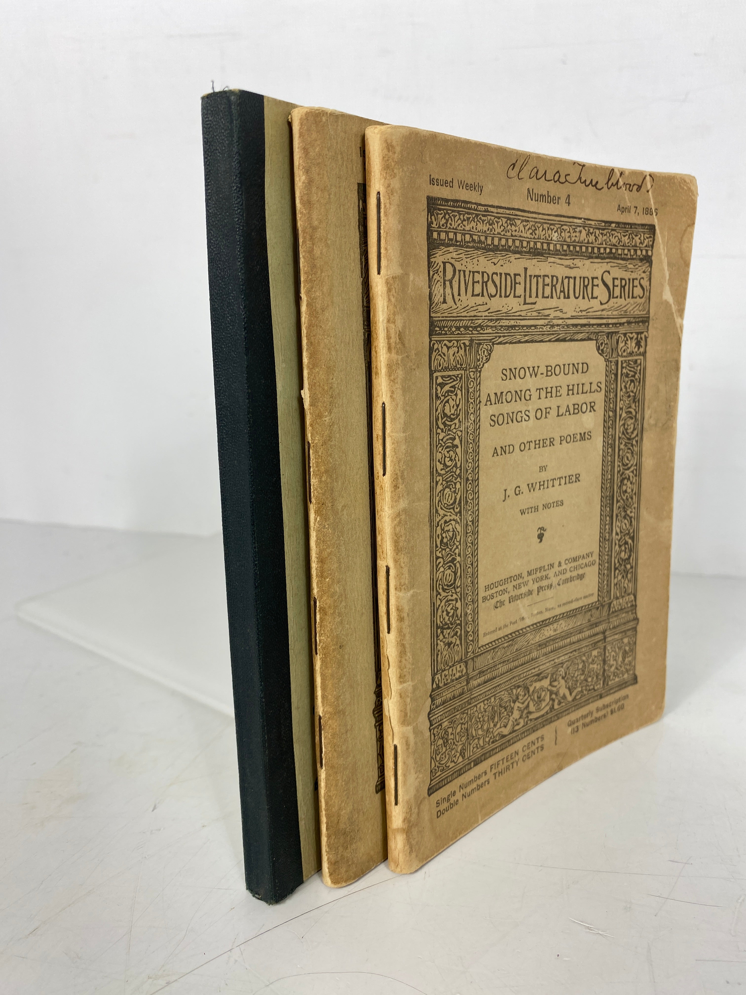 3 Antique Riverside Literature Series: Whittier/Tennyson/Child 1885-1910 SC