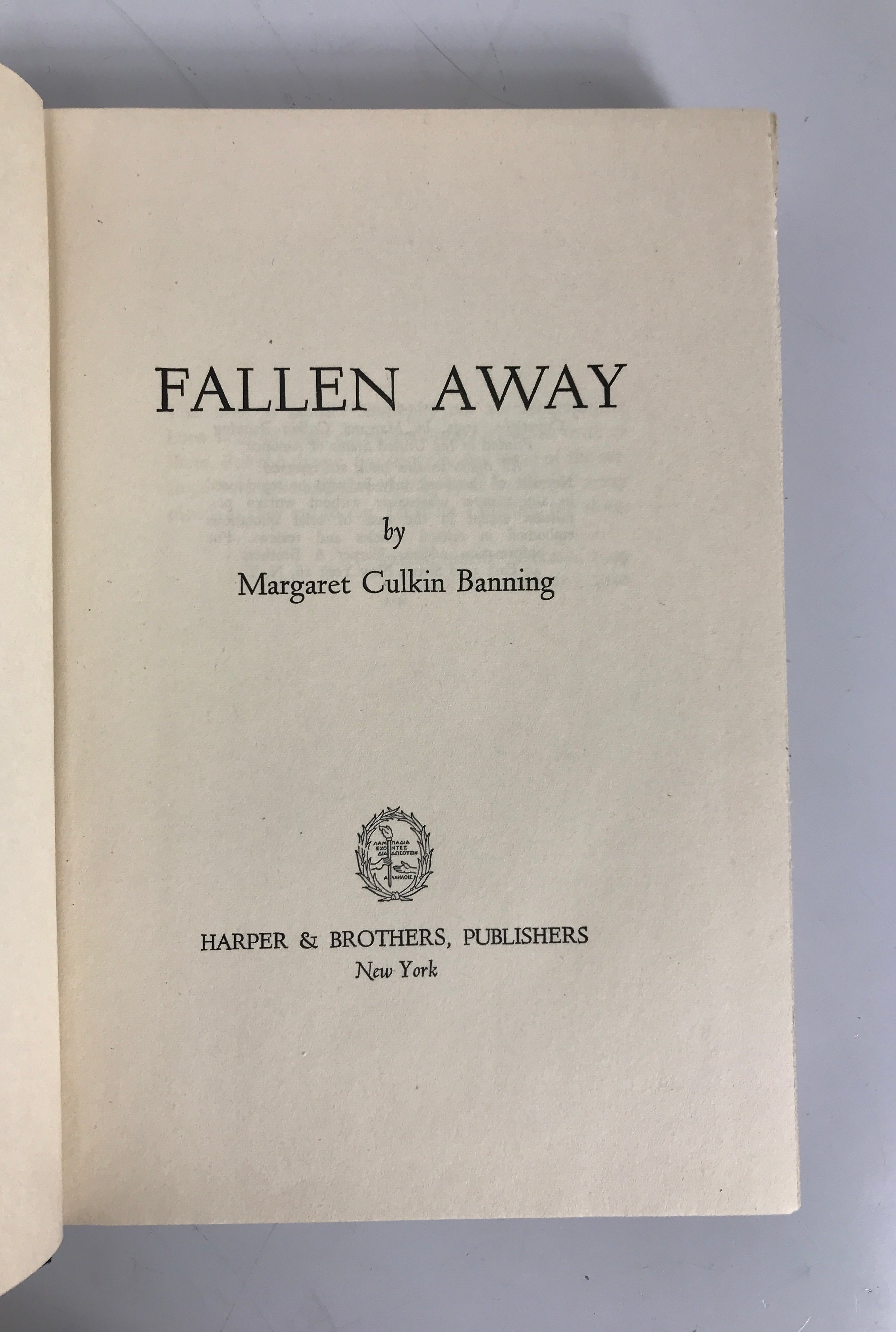 Fallen Away Margaret Culkin Banning 1951 HC DJ