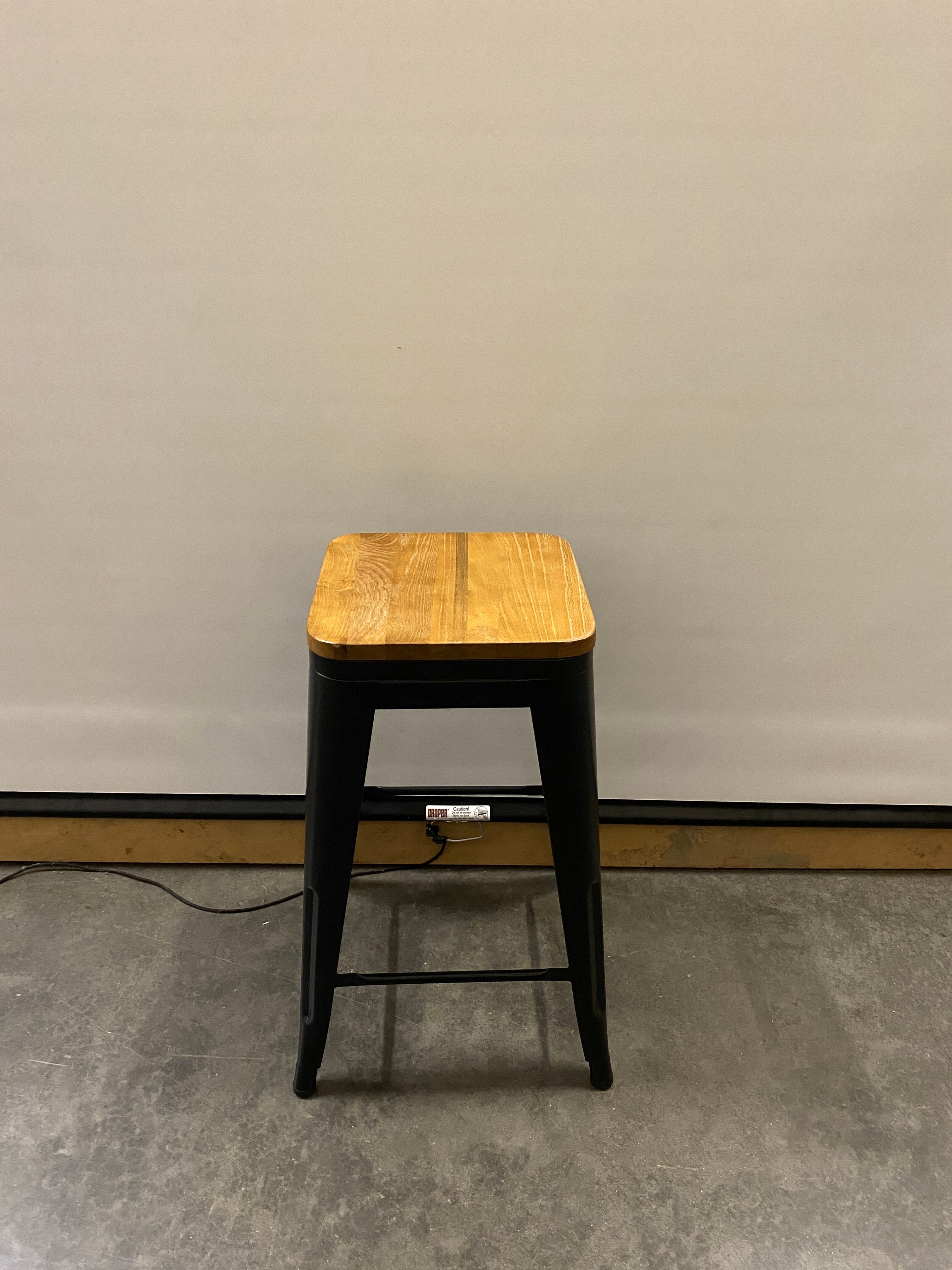 Wooden Stool Witch Black Metal Frame
