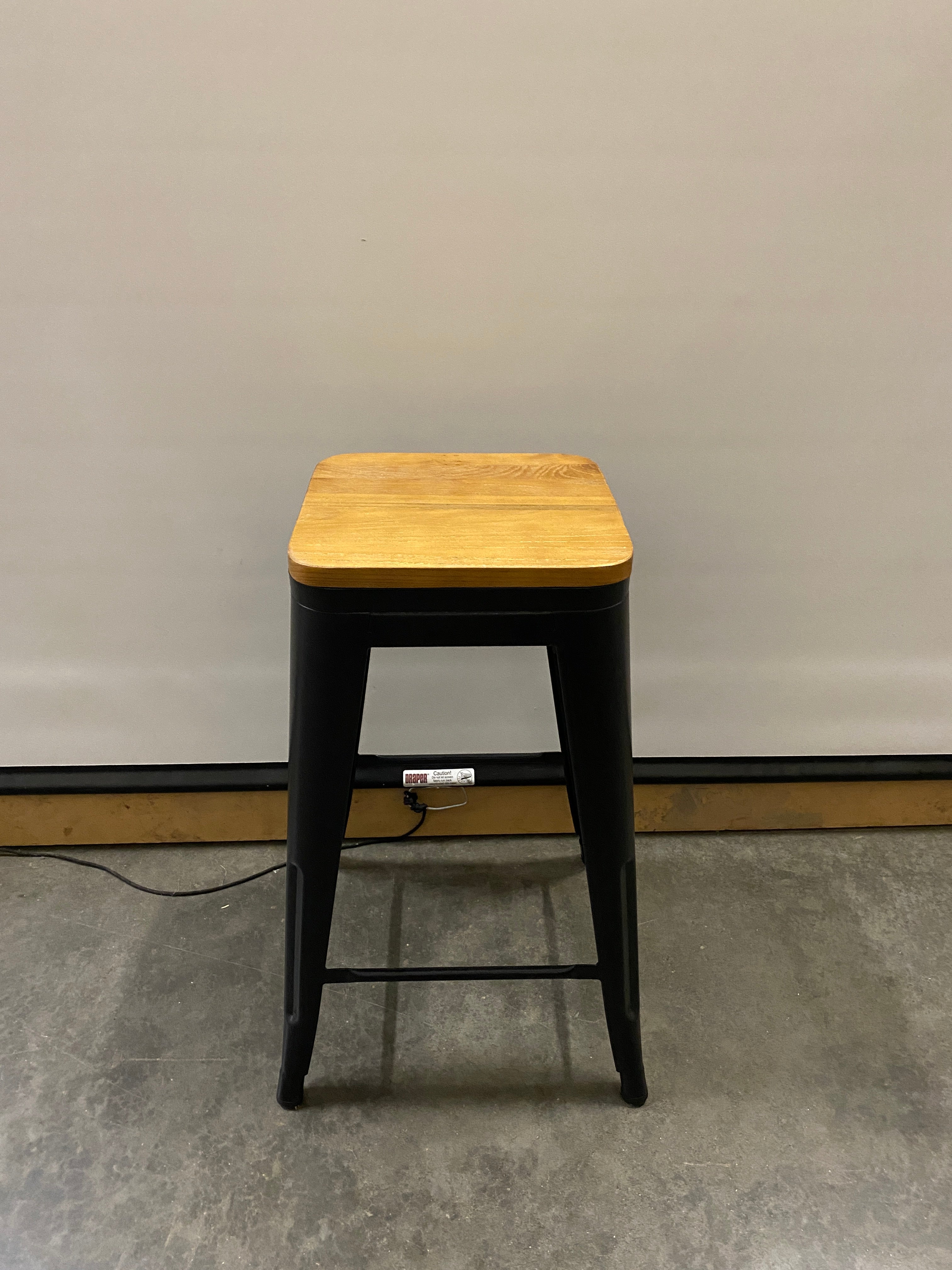 Wooden Stool Witch Black Metal Frame