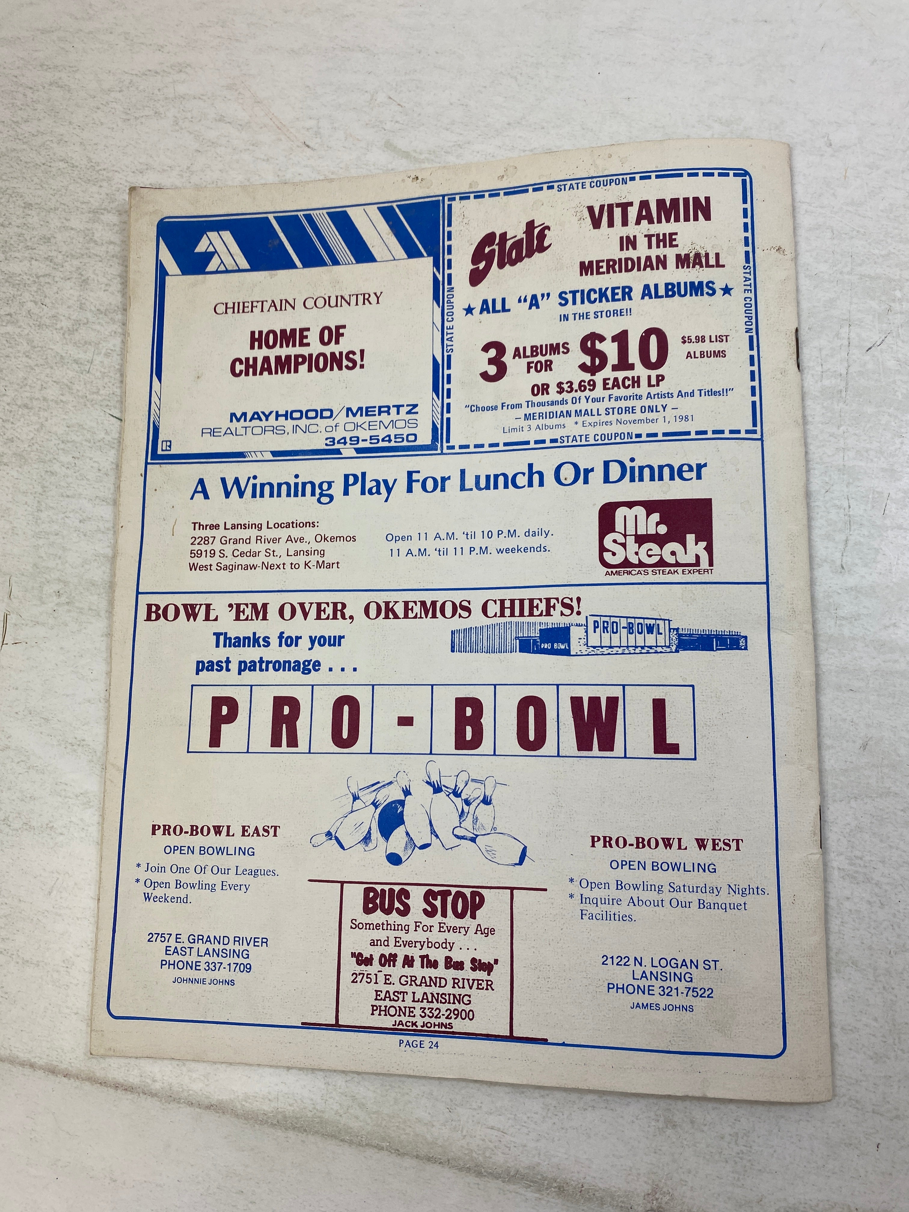 Okemos, Michigan Football Program 1981-1982 Season
