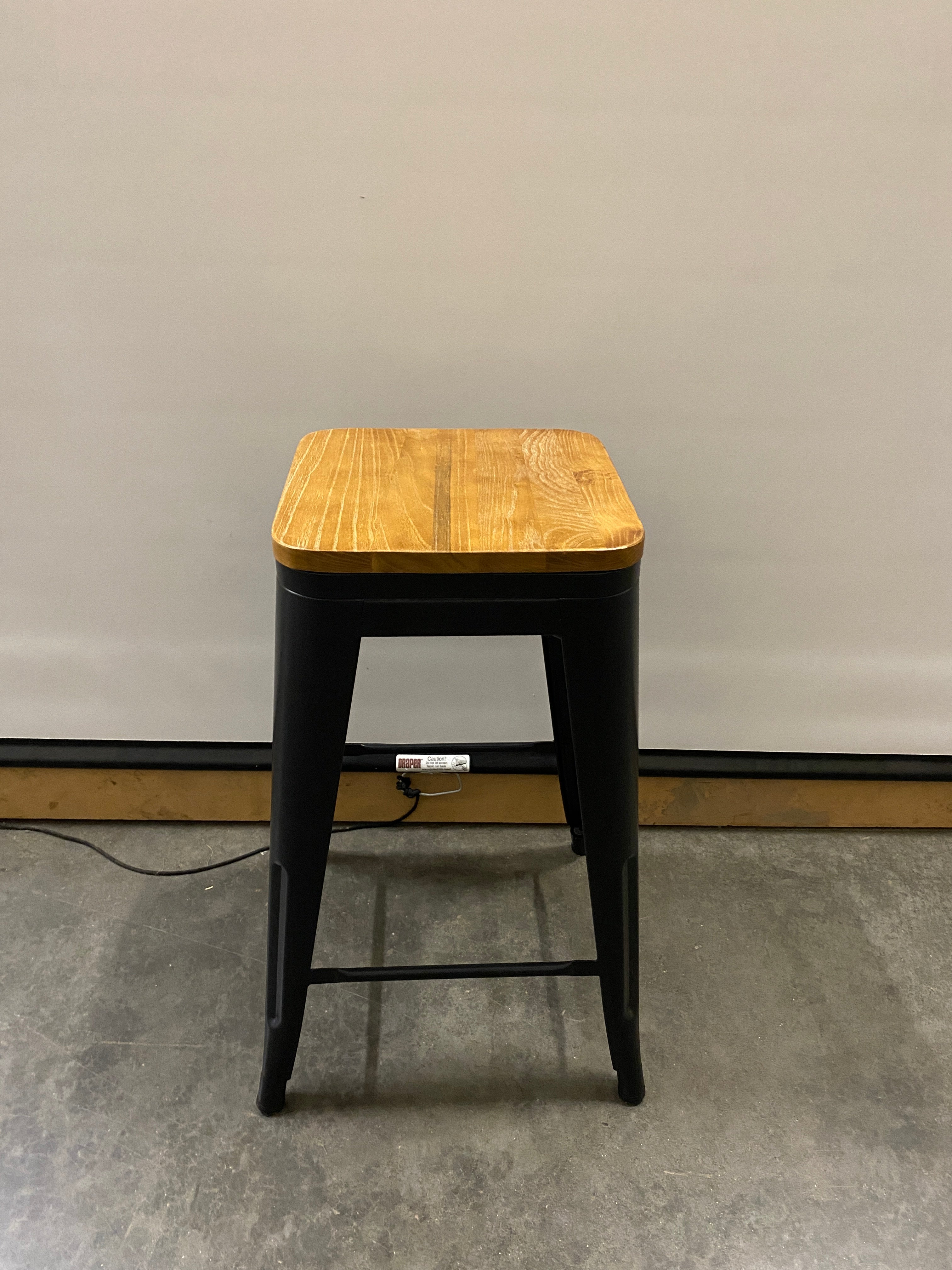 Wooden Stool Witch Black Metal Frame