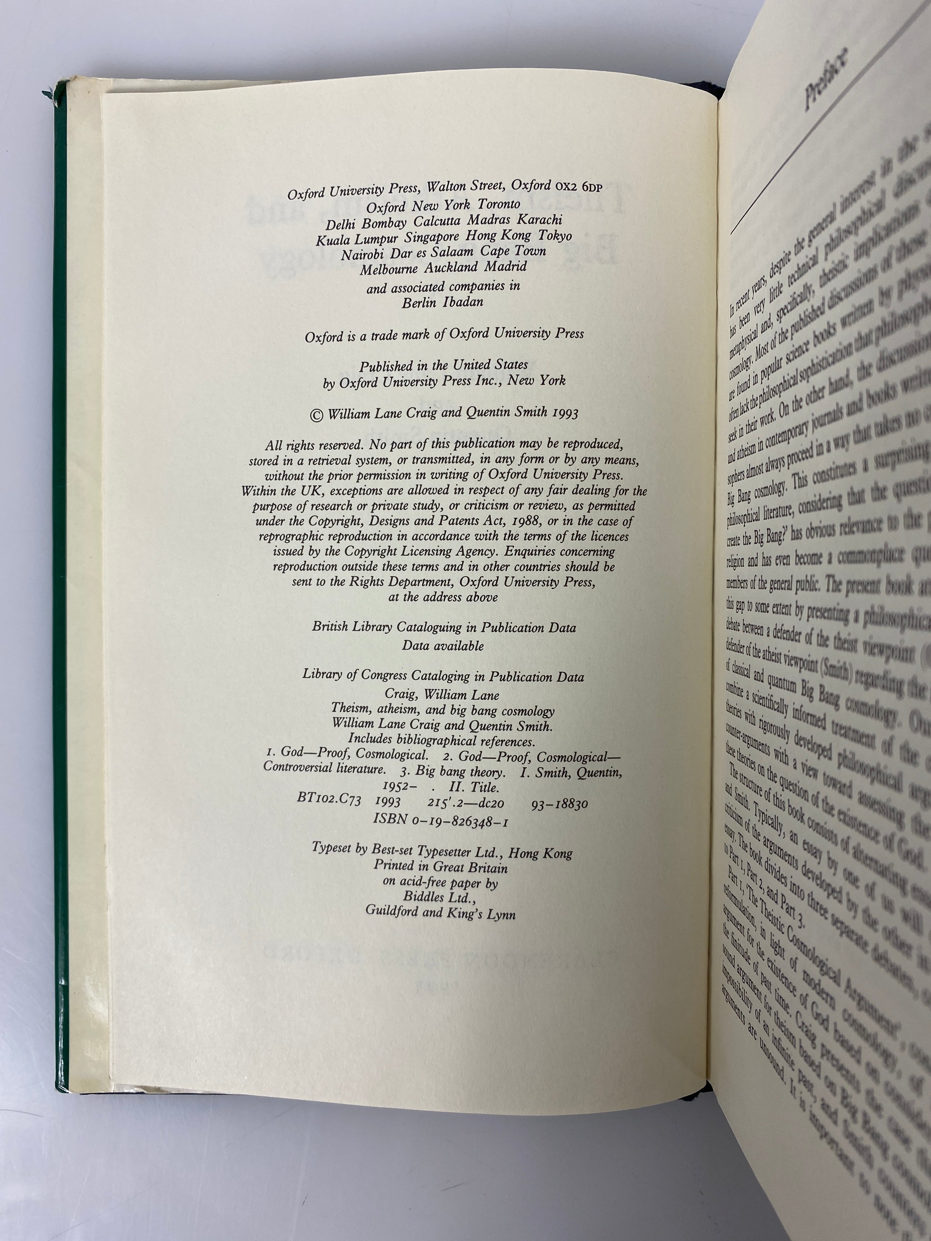 Theism Atheism & Big Bang Cosmology by Craig/Smith 1993 Inscribed HCDJ