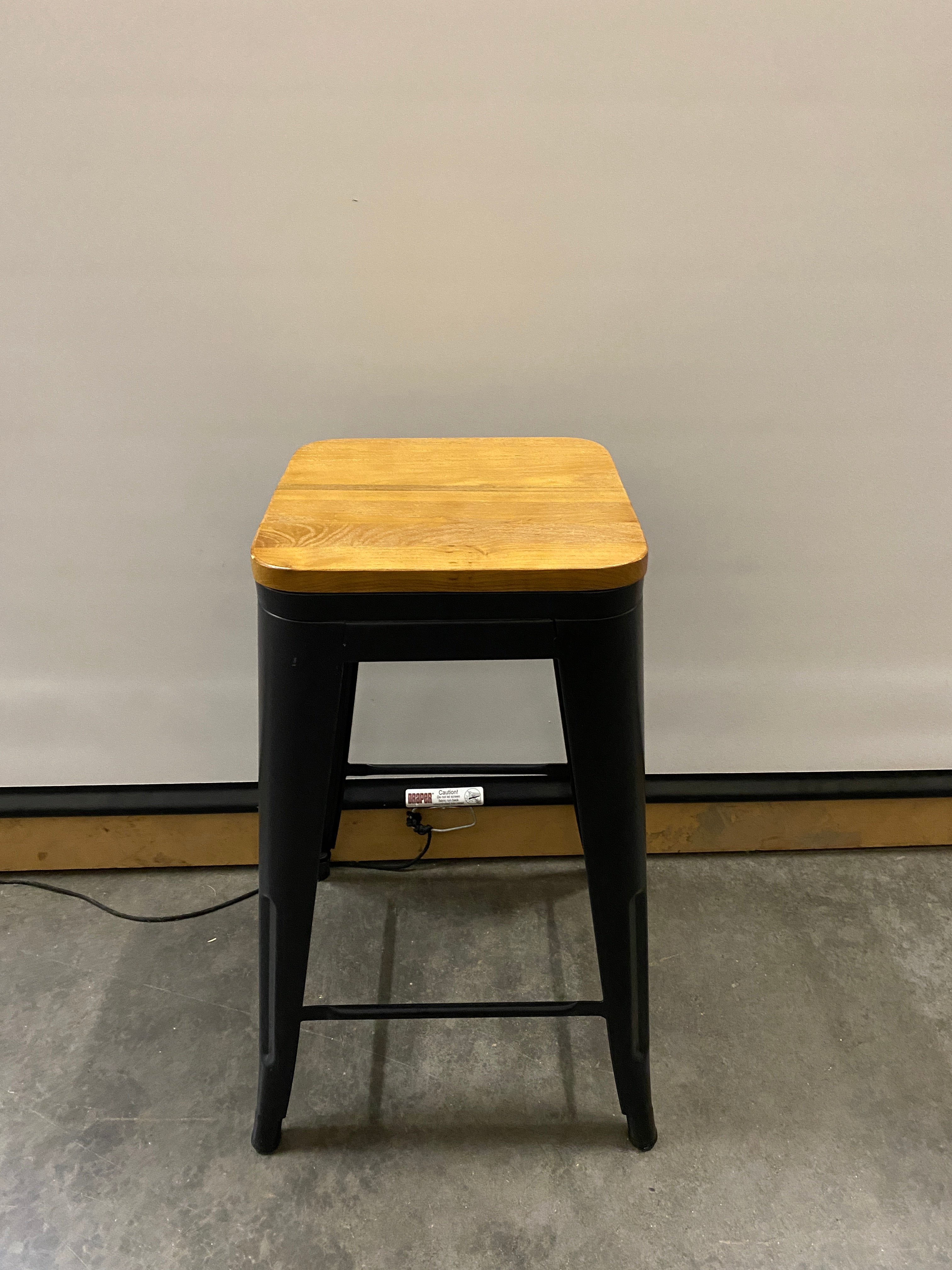 Wooden Stool Witch Black Metal Frame