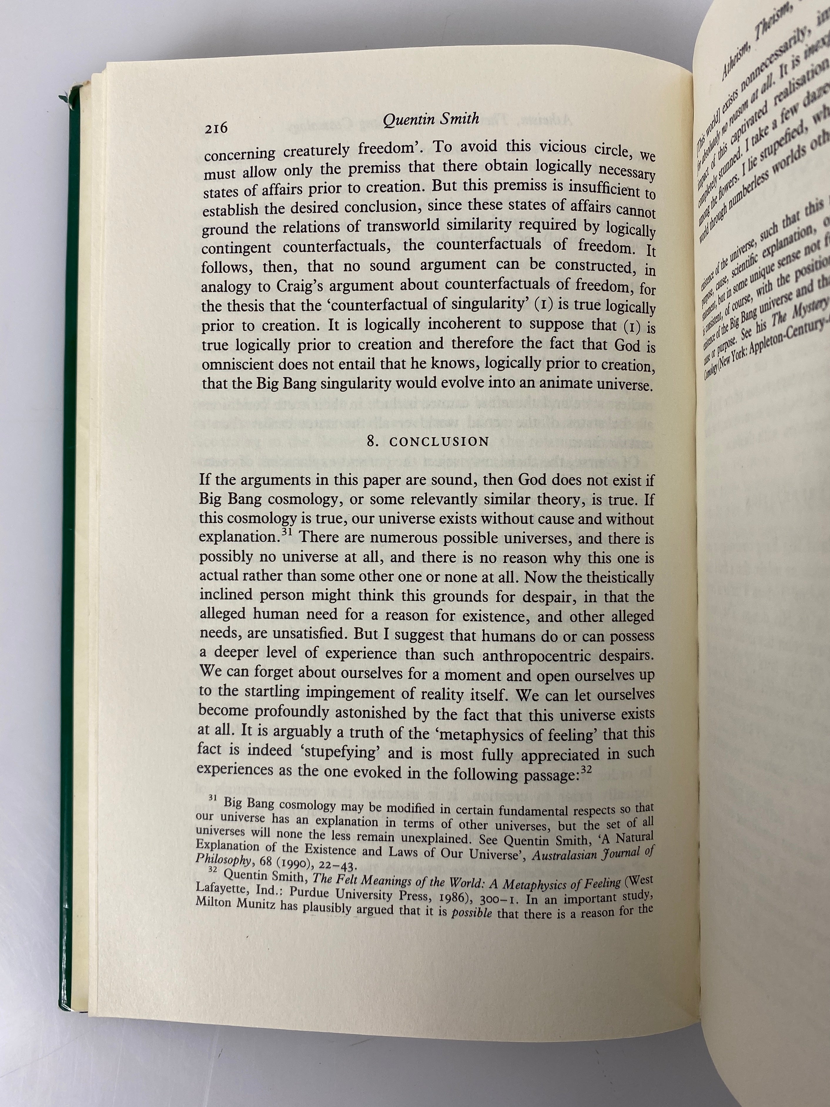 Theism Atheism & Big Bang Cosmology by Craig/Smith 1993 Inscribed HCDJ
