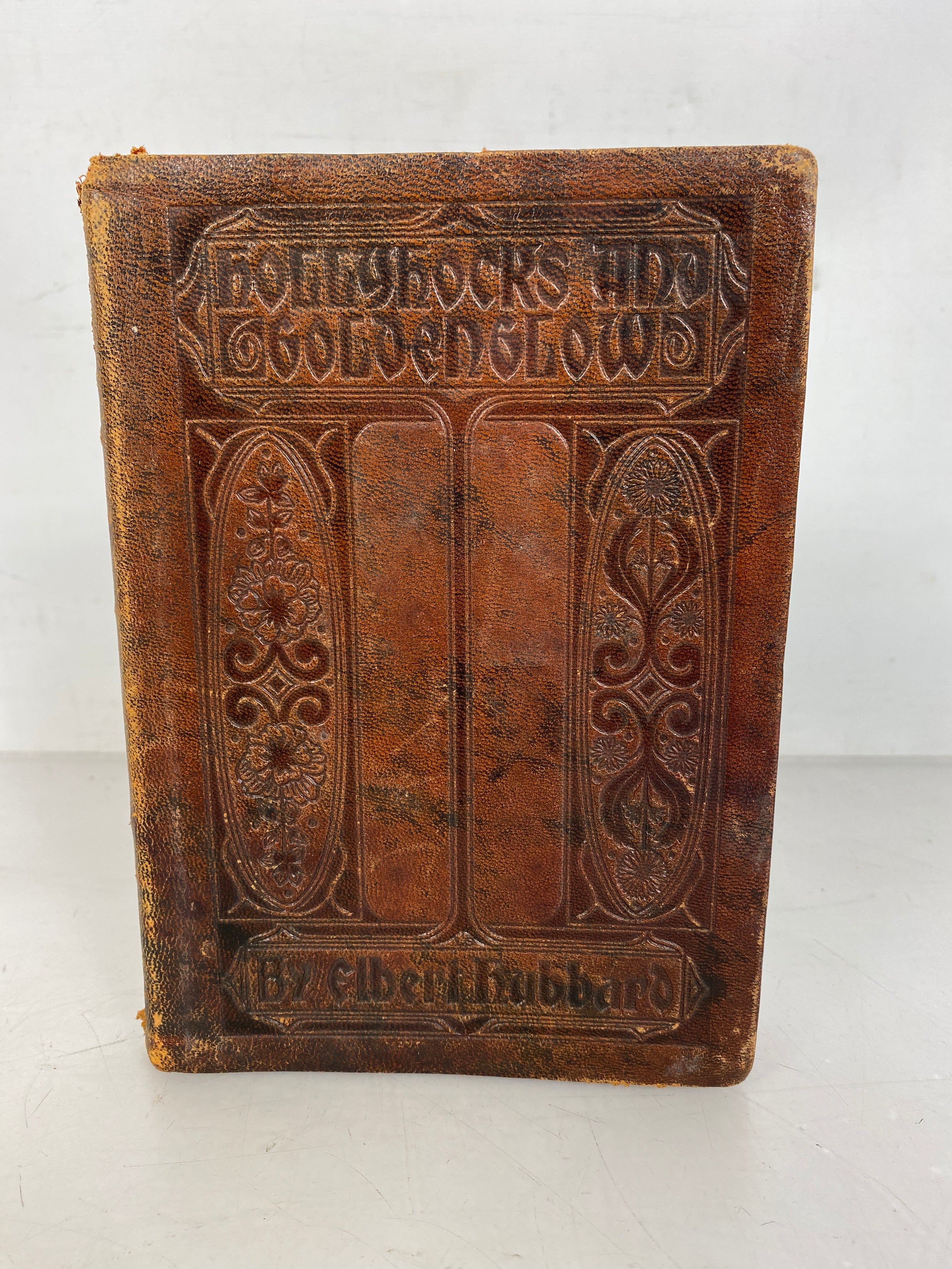 Hollyhocks and Goldenglow by Elbert Hubbard Roycroft 1912 Tooled Leather Cover Antique