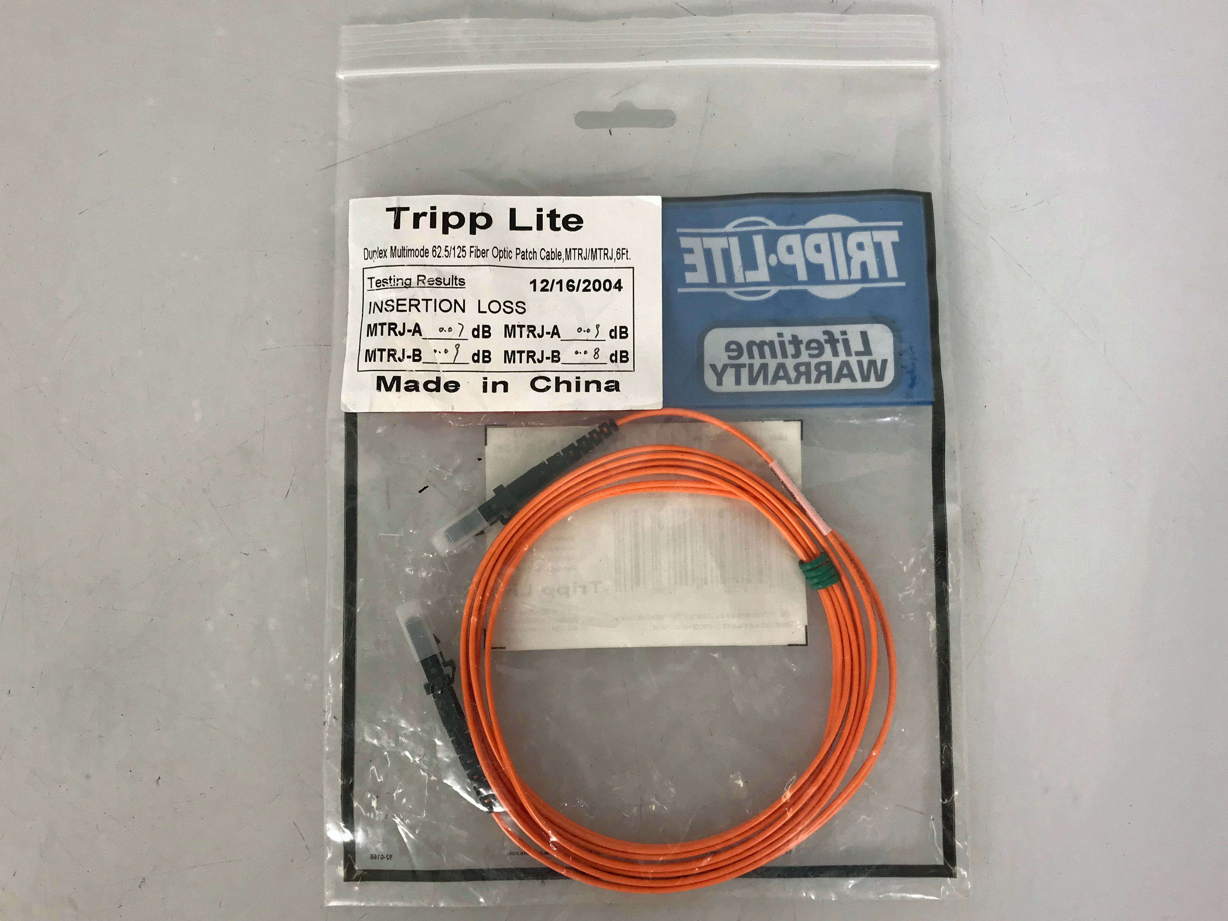 Tripp Lite N312-02M 6' Duplex Multimode Fiber Optic Patch Cable MTRJ/MTRJ