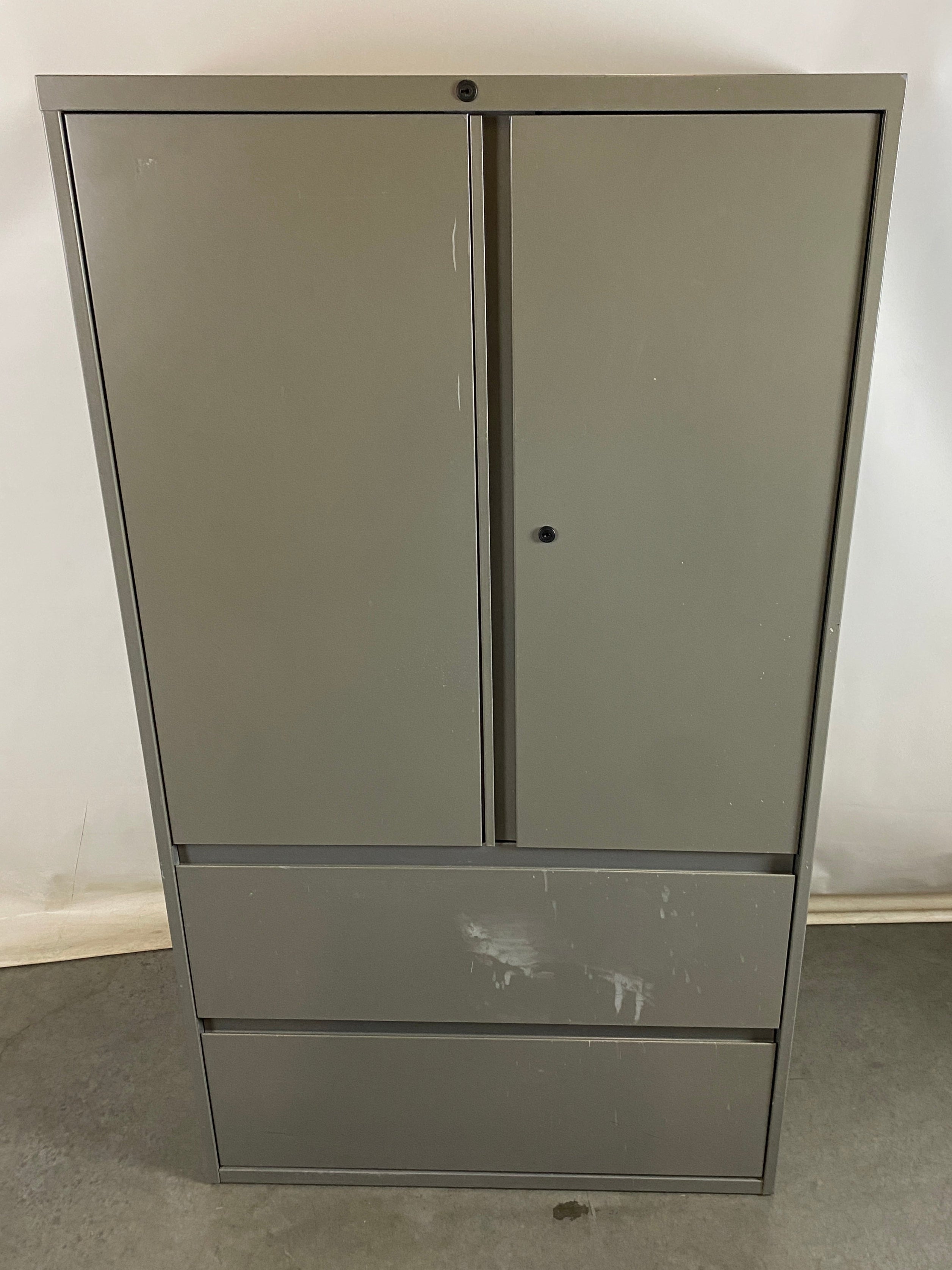 Steelcase #93660HD2 Dark Grey Cabinet w/ 2 Drawers and Lockable Cabinet