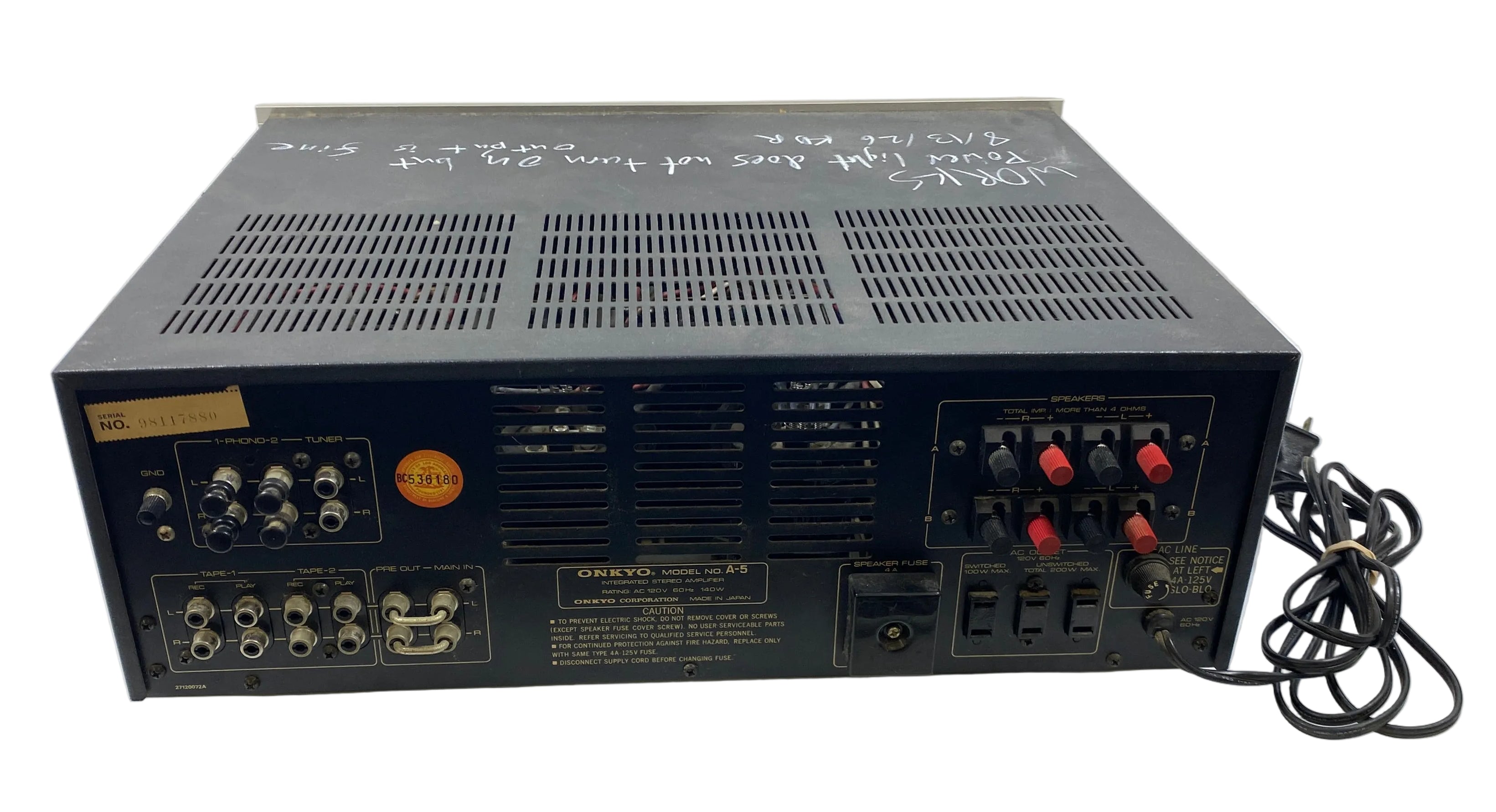 Onkyo Model A-5 Integrated Stereo Amplifier