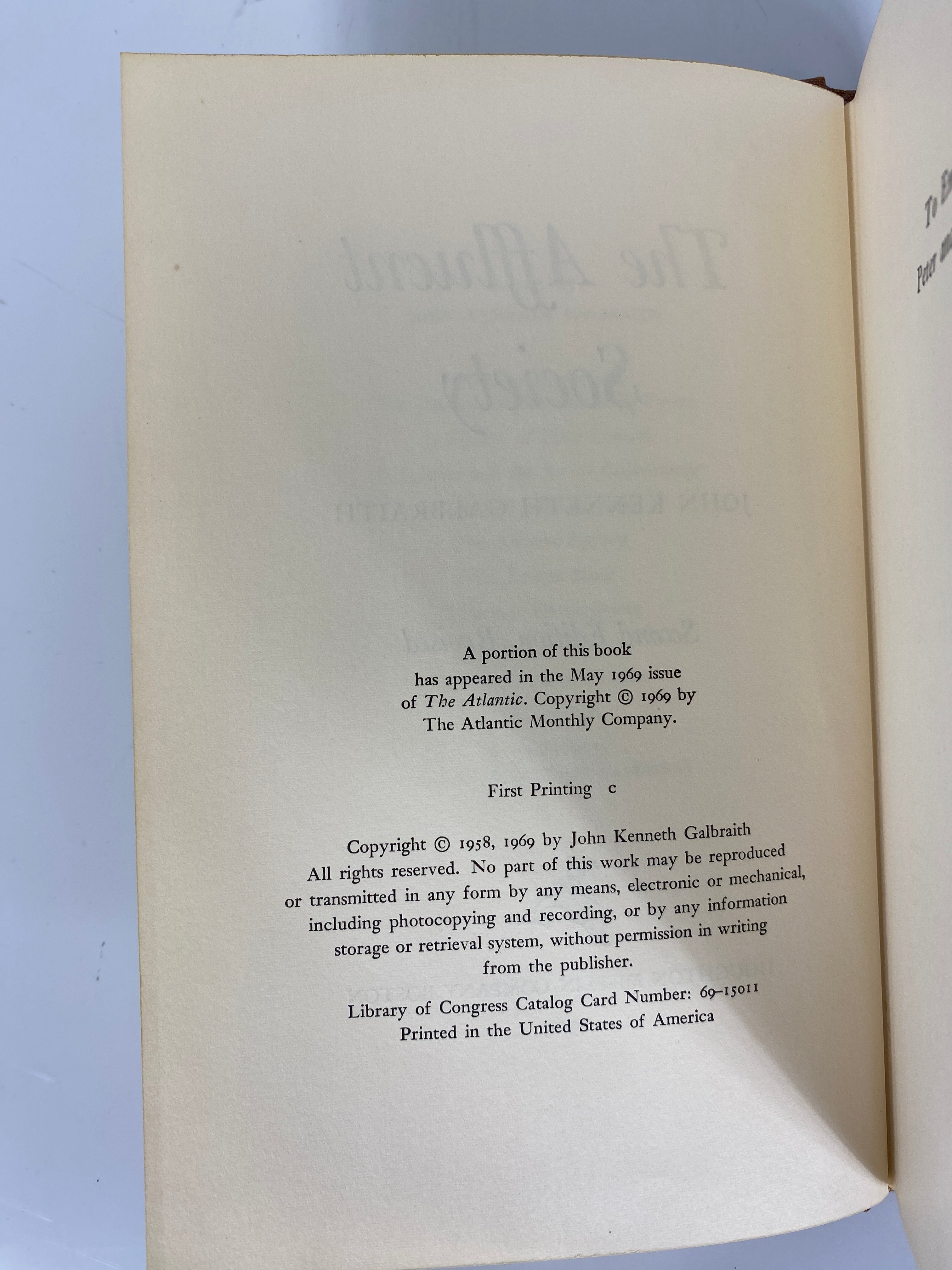 The Affluent Society by John Kenneth Galbraith 1969 First Printing HC