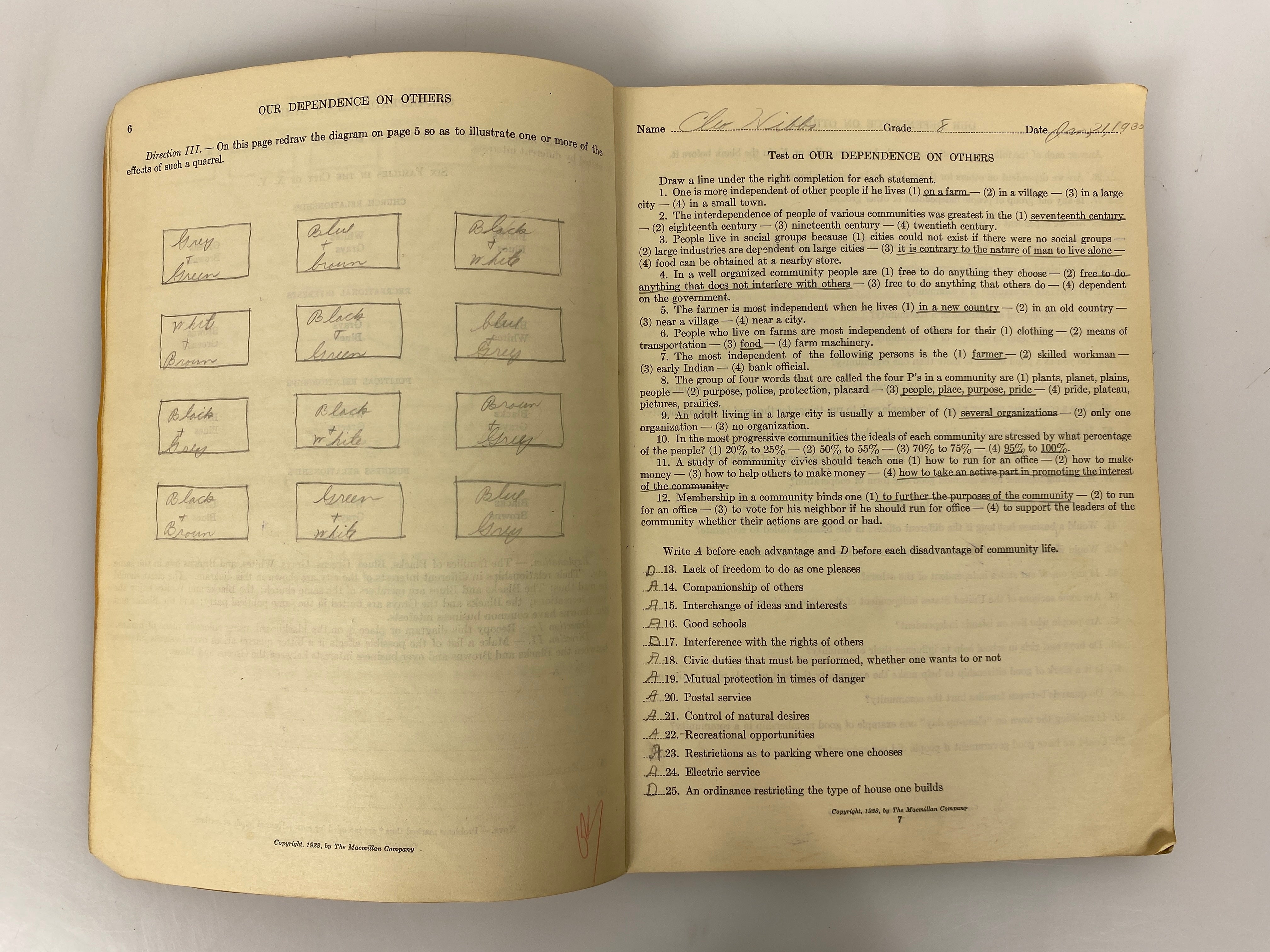 4 Vintage School Workbooks Science/Arithmetic/Citizenship/Spelling 1929-1934 SC