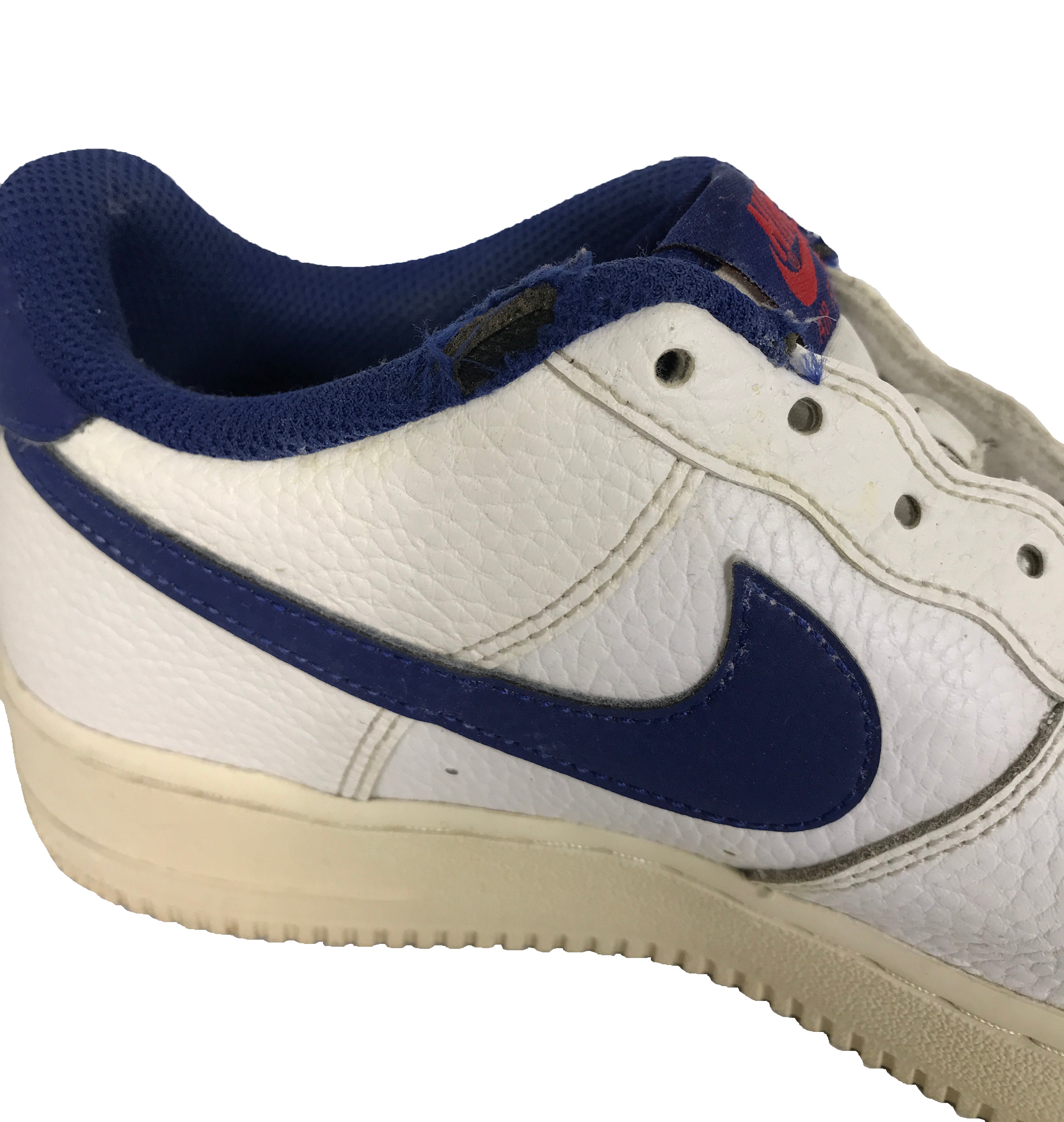 Nike Air Force 1 Low Top White Sneakers with Blue Details Kids Size 6.5