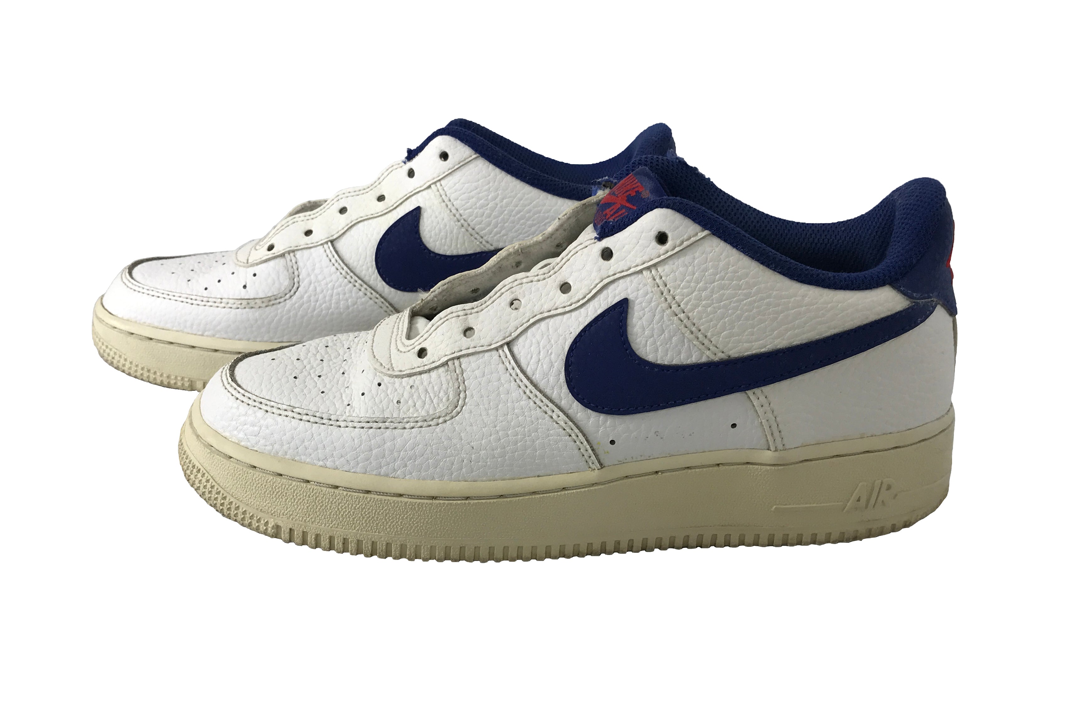 Nike Air Force 1 Low Top White Sneakers with Blue Details Kids Size 6.5