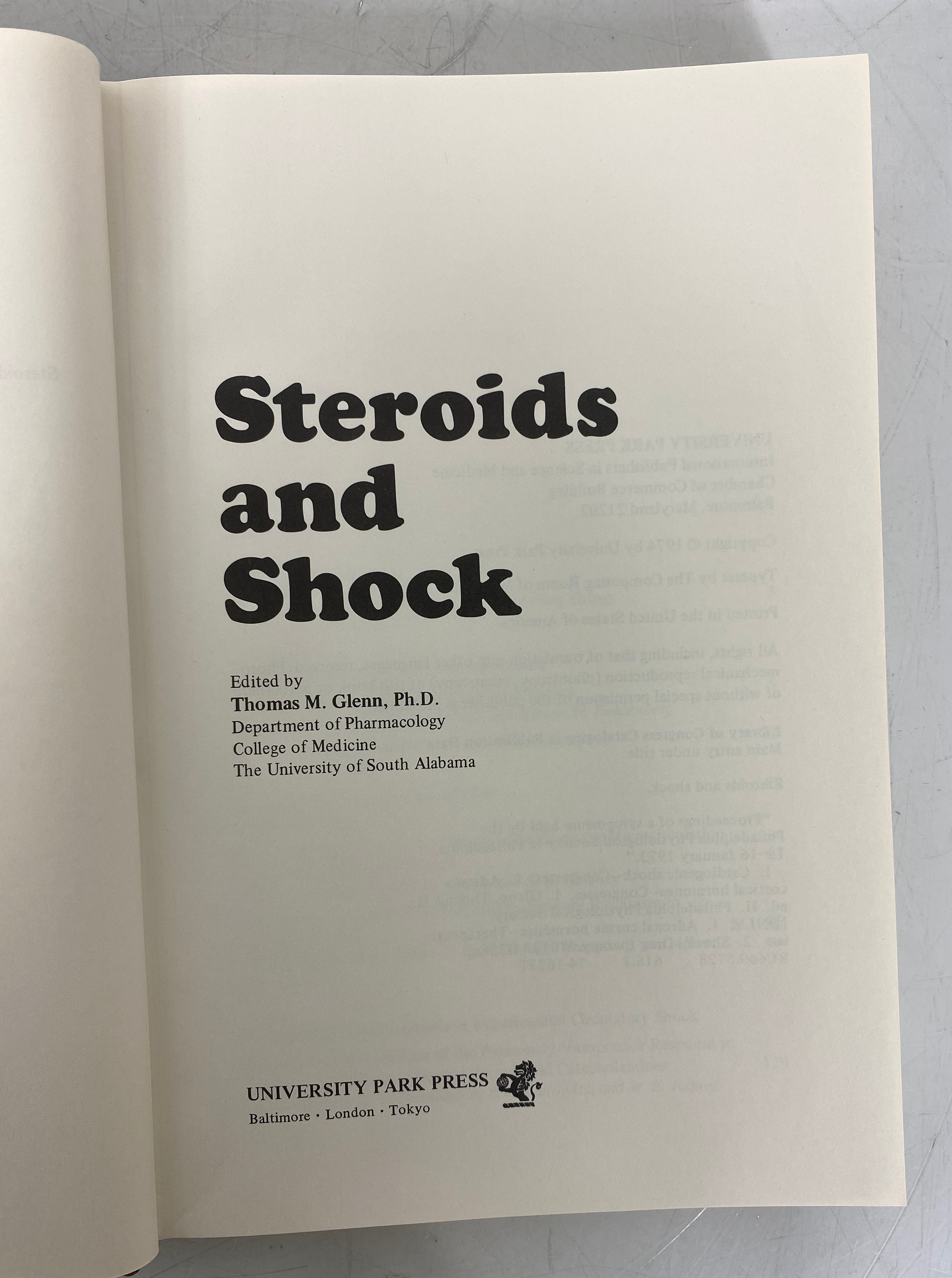 Steroids and Shock by Thomas Glenn 1974 Vintage HC DJ