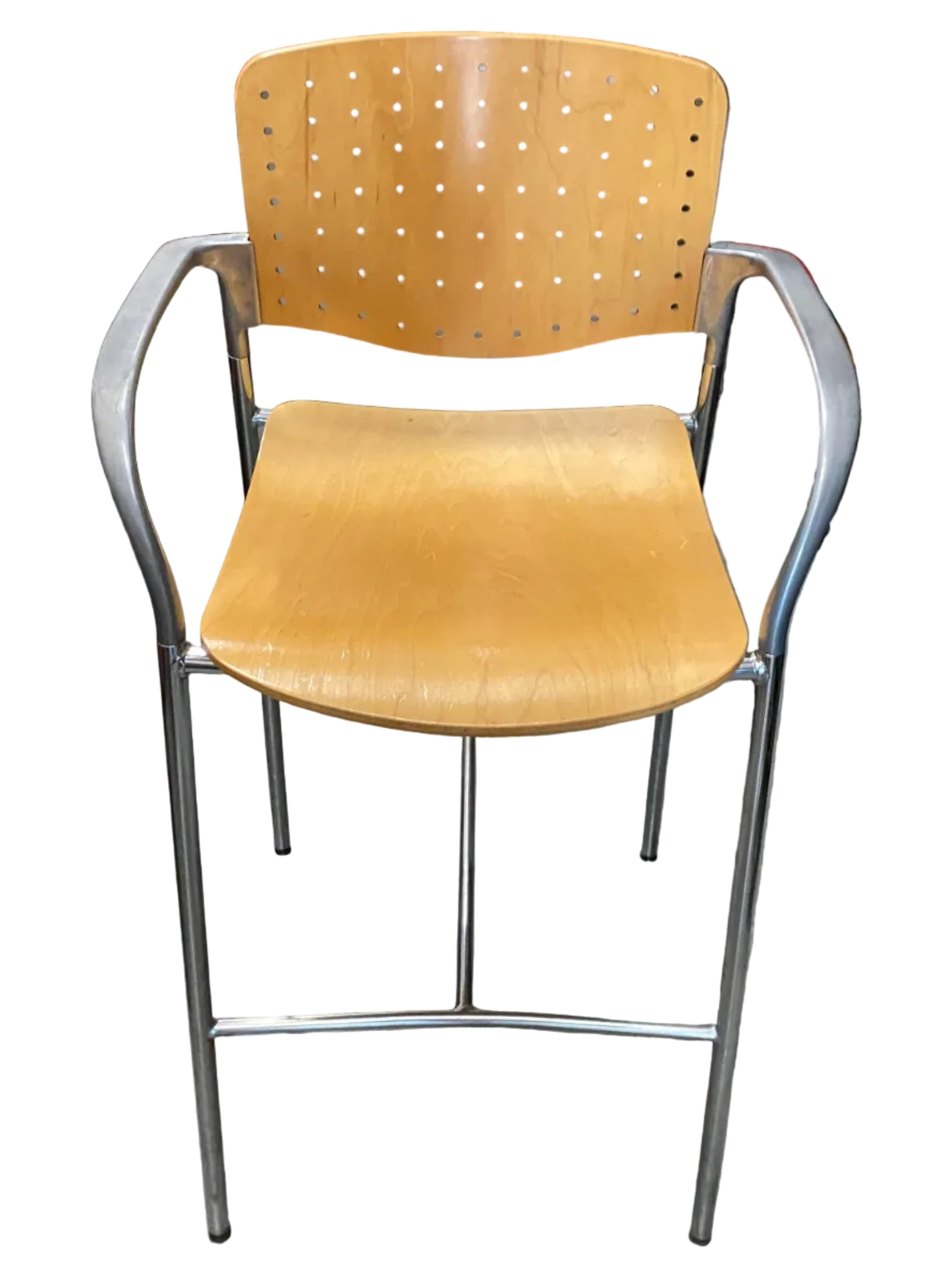 Wooden Seat Metal Frame Tall Chair